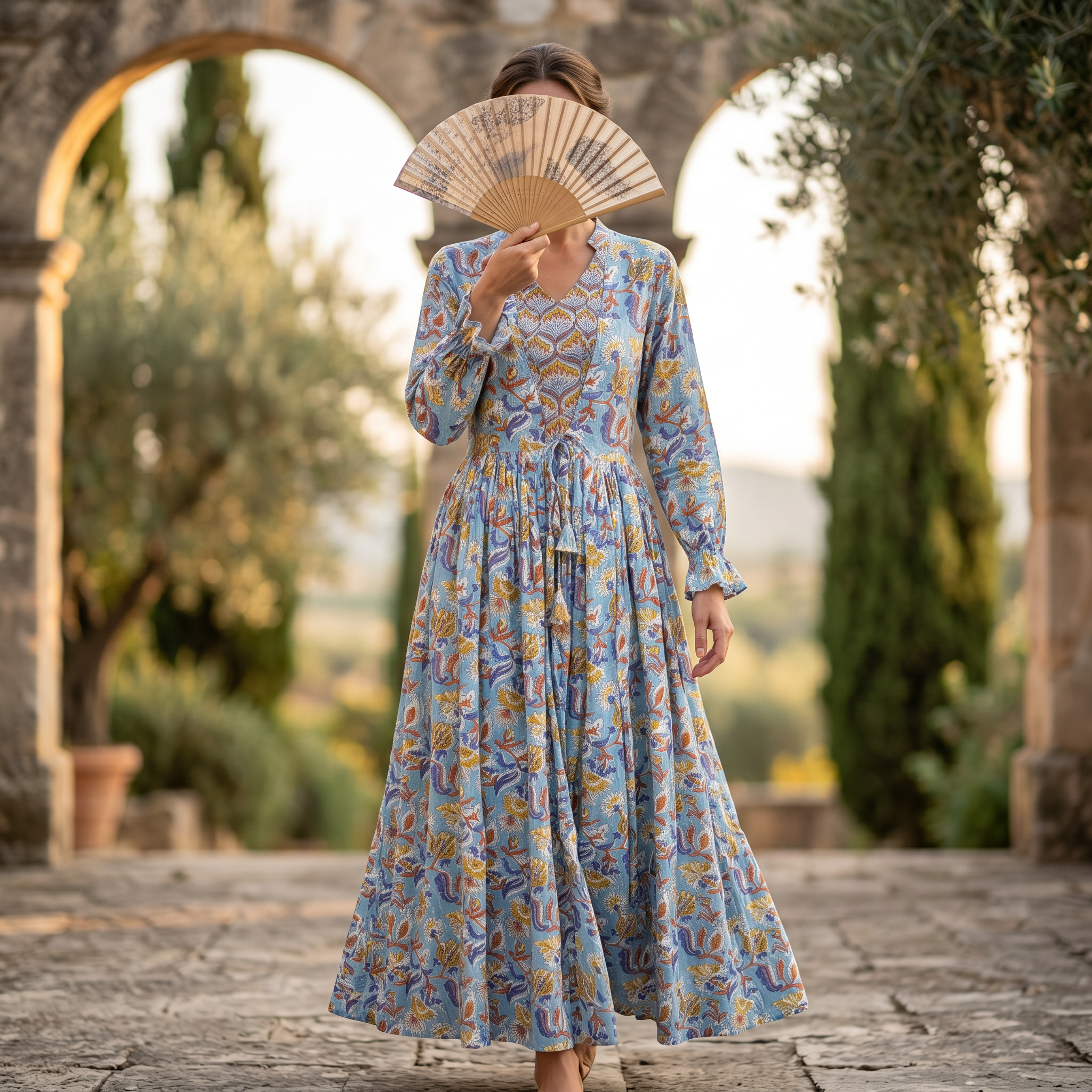 S-M Fahima Printed Cotton 3 Pcs Dress 57" Long Jalabiya TN 304