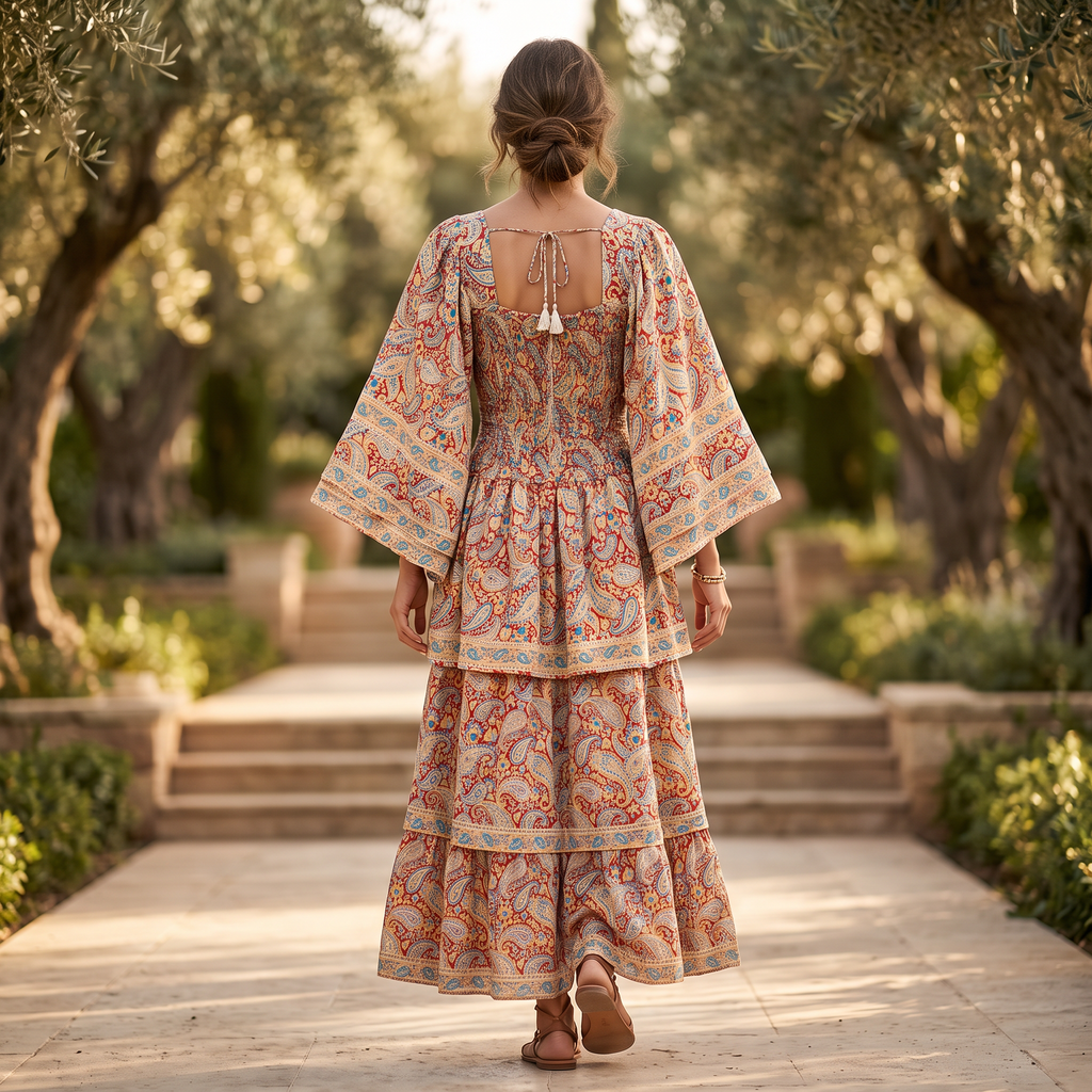 L/XL Rahima Printed Cotton Dress 57" Long Jalabiya RN 1005