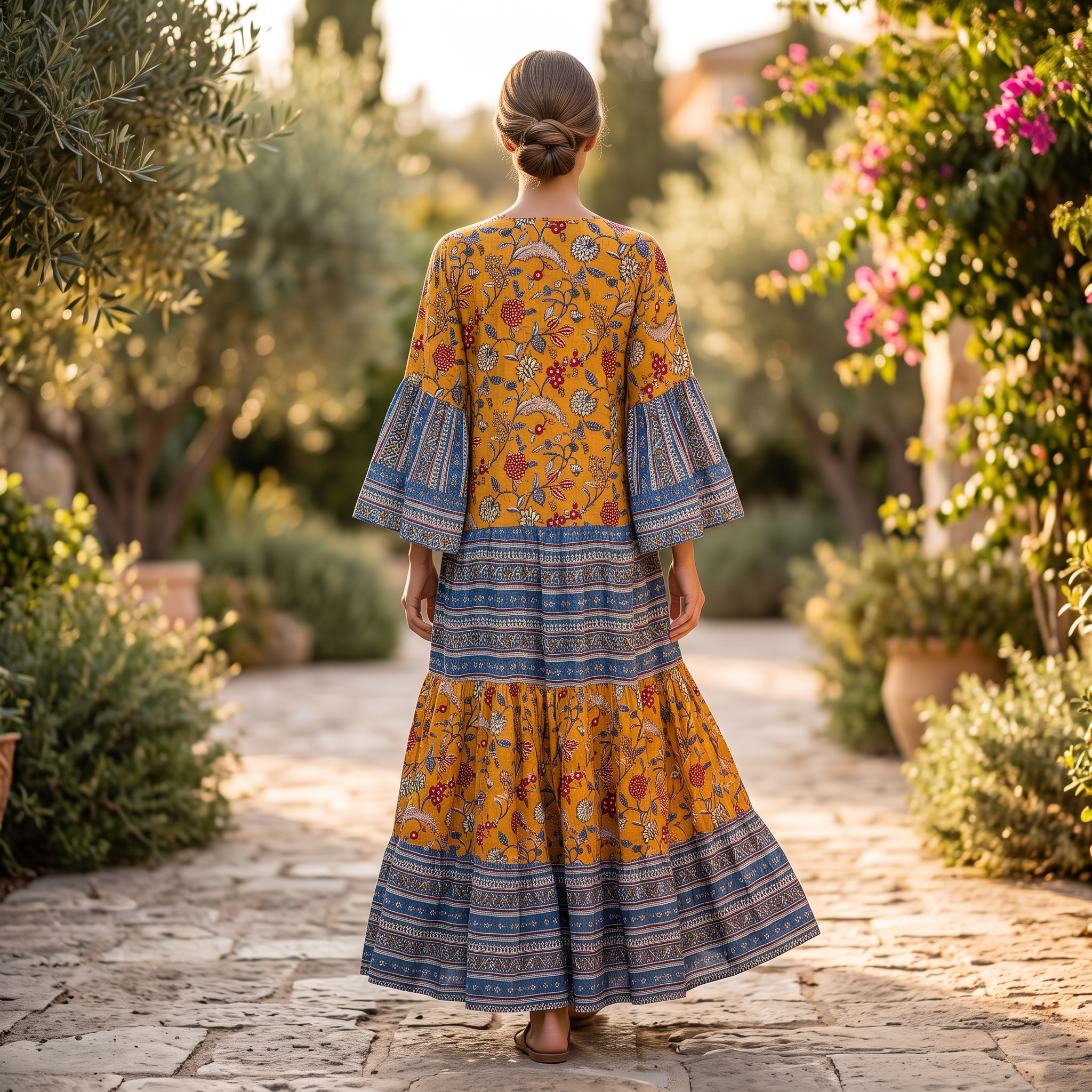 L-XL Gaby Crystal Printed Cotton Dress 57" Long Jalabiya RN 1039