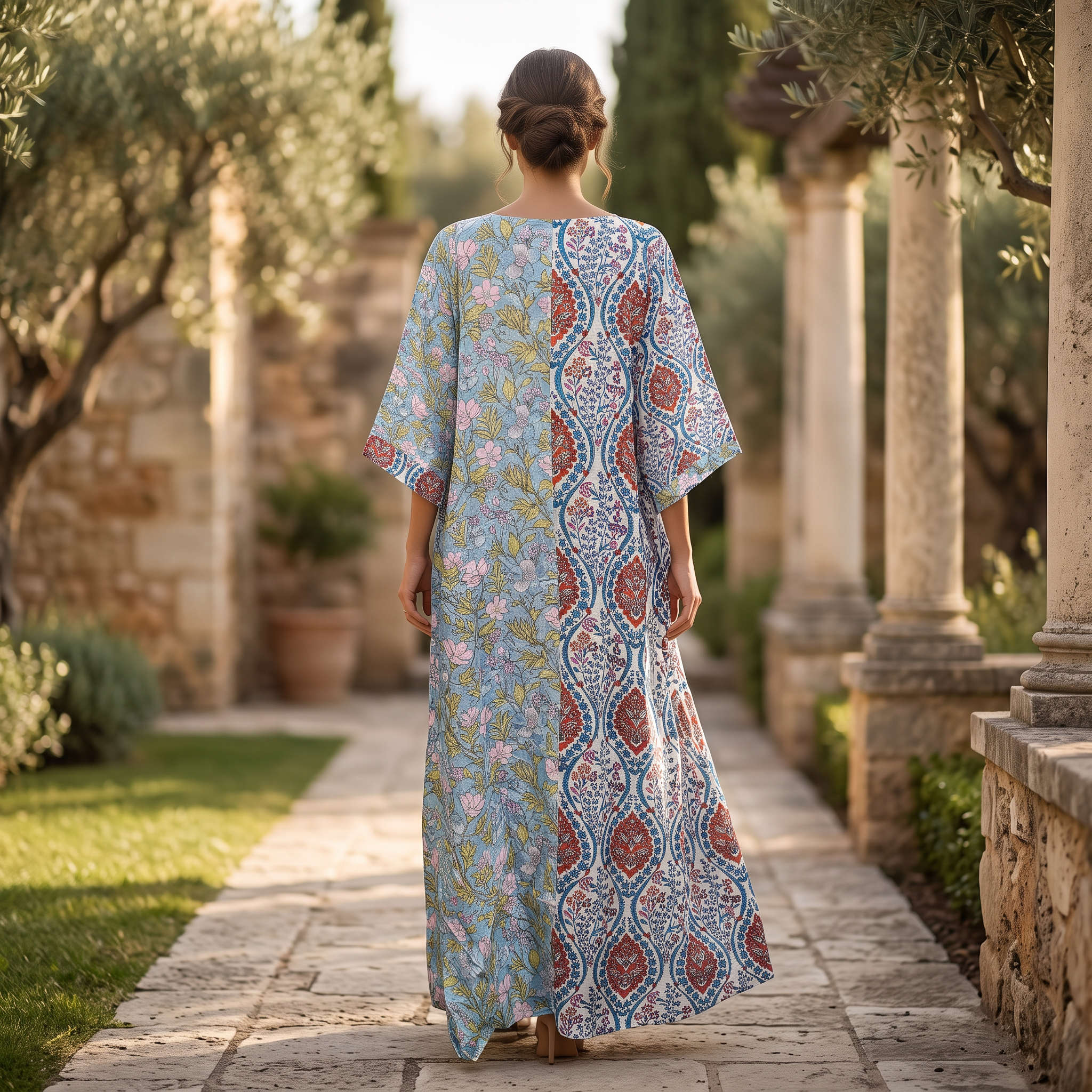 L/XL Crystal Noorain Printed Cotton Dress 57" Long Jalabiya TNY 875