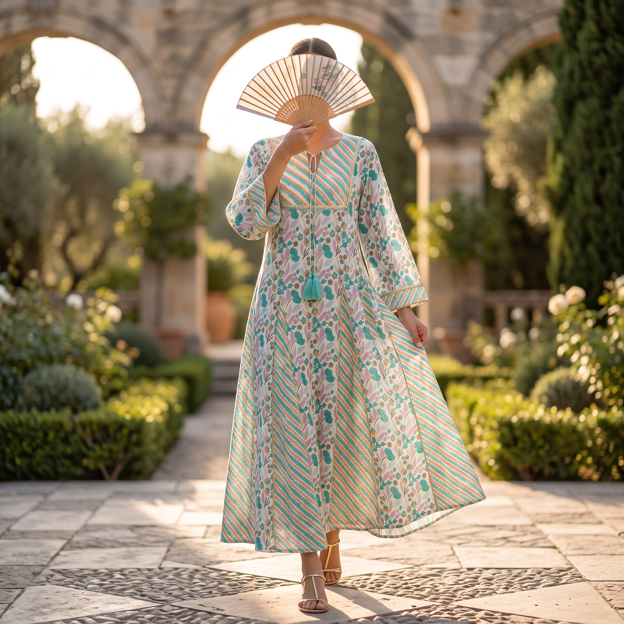 L/XL Anaya Printed Cotton Dress 57" Long Jalabiya RN 1009