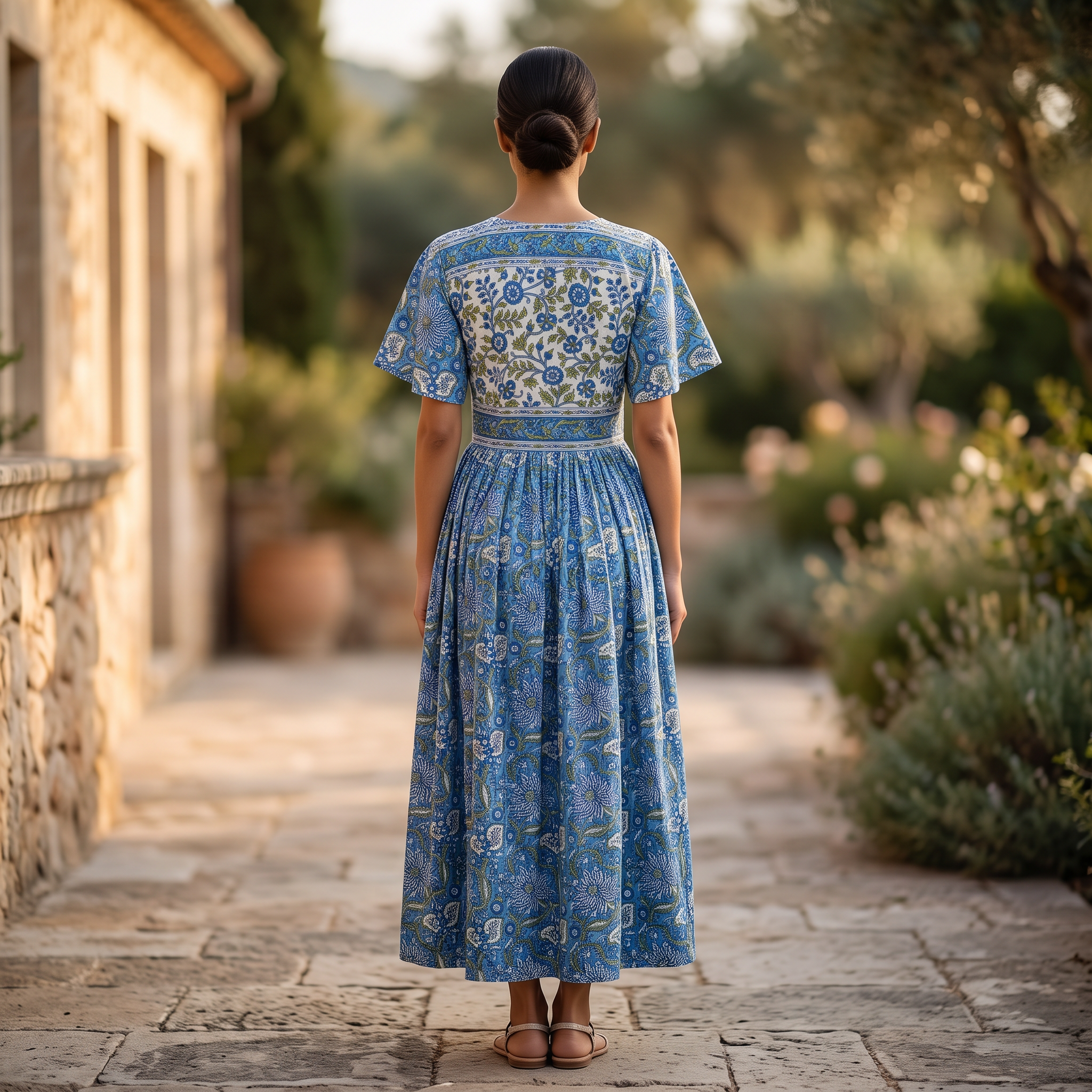 S/M Rahaf Crystal Printed Cotton Dress 57" Long Jalabiya  TNY 813