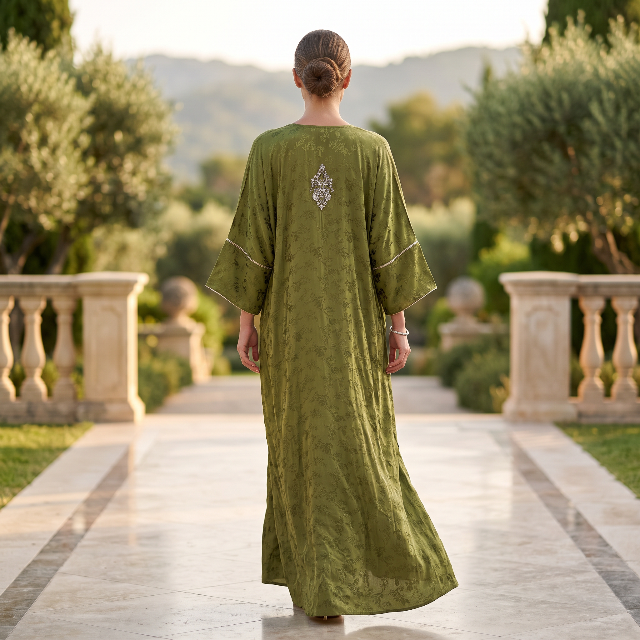 Silky Jacquard Kaftan Elegant Free-Size Luxury Abaya