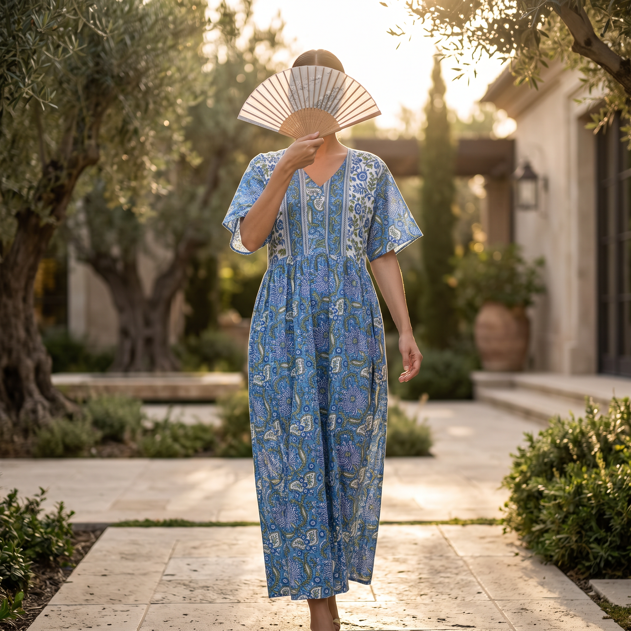 S/M Rahaf Crystal Printed Cotton Dress 57" Long Jalabiya  TNY 813