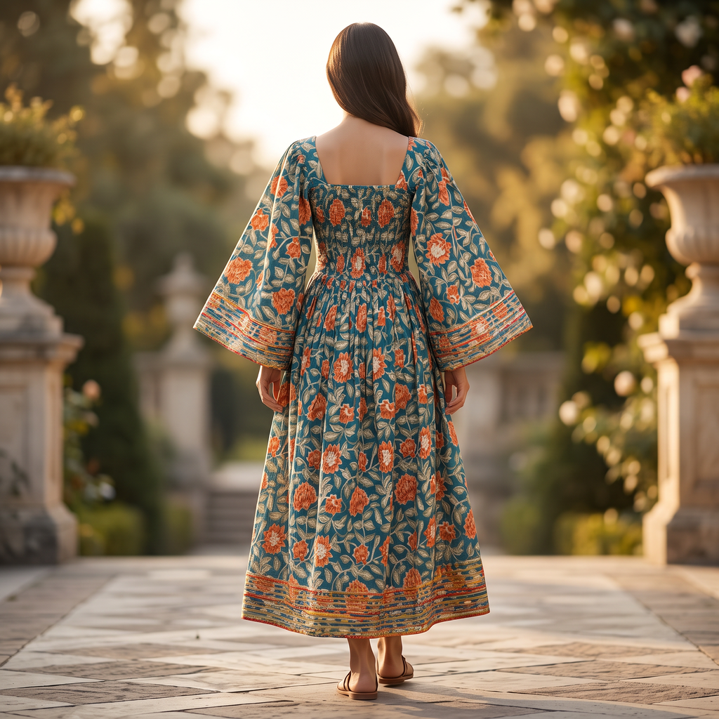 XS.S Rahima Printed Cotton Dress 54" Long Jalabiya RN 1000