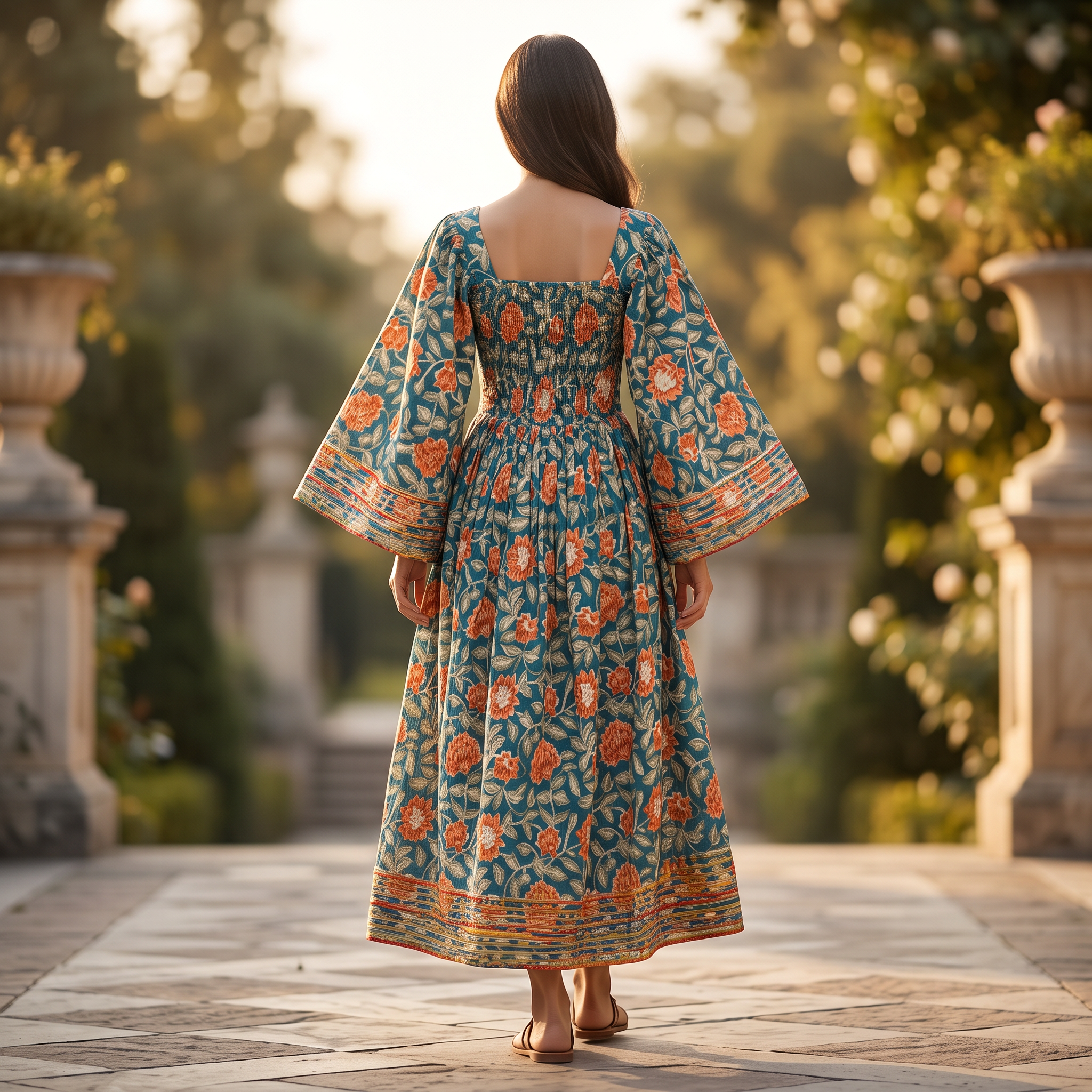 XS.S Rahima Printed Cotton Dress 54" Long Jalabiya RN 1000