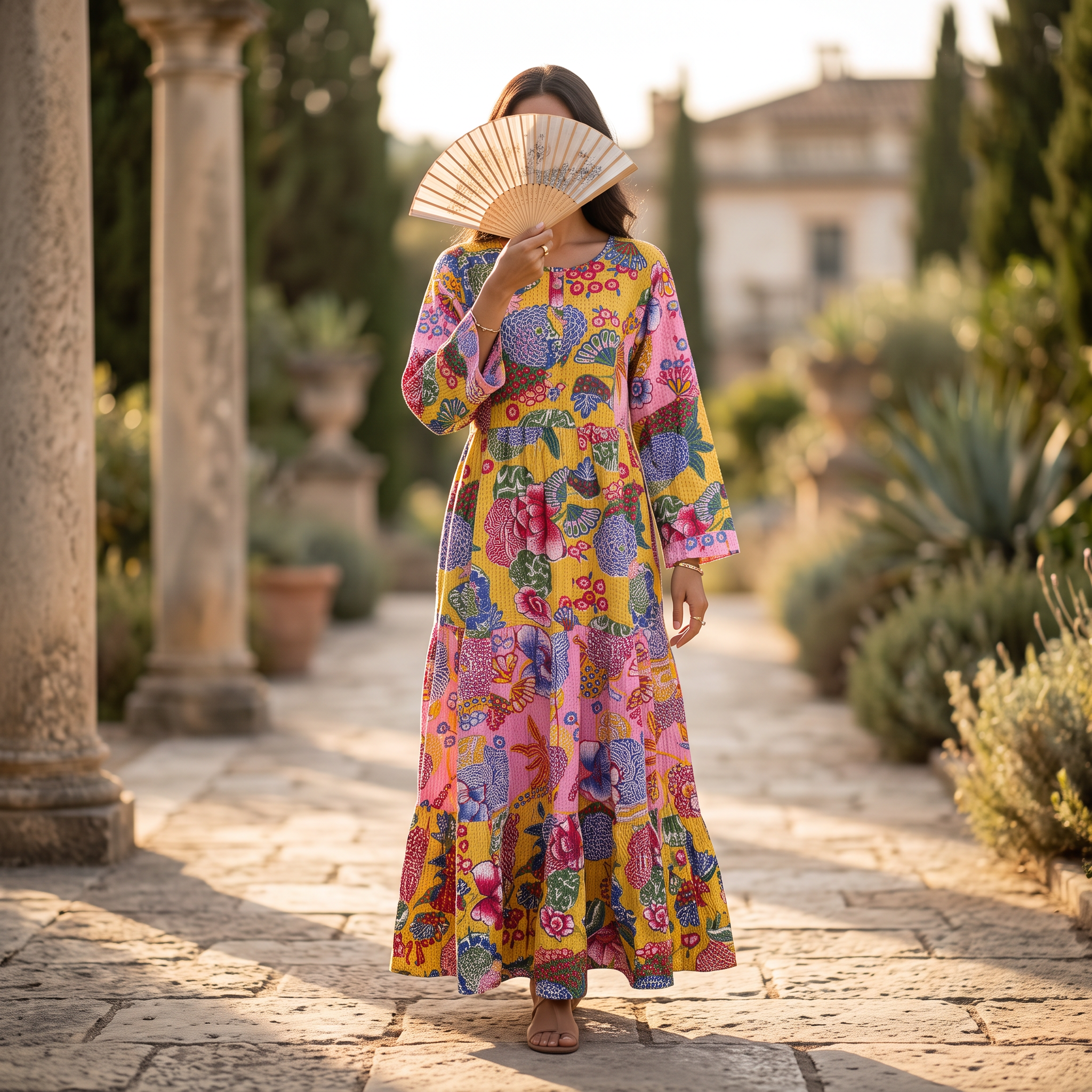 S-M Juhi Printed Cotton Dress 57" Long Jalabiya With TNY 758