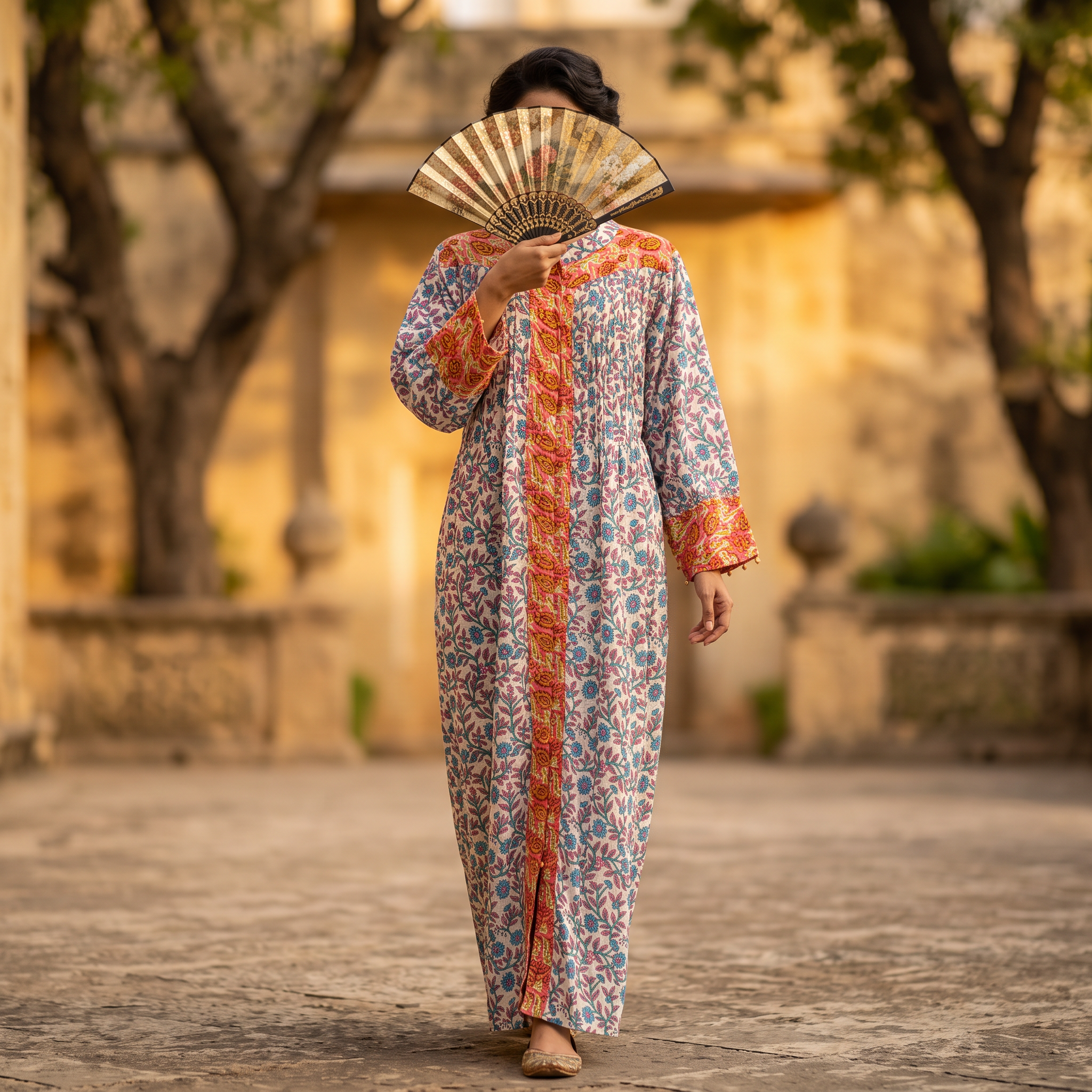 2XL/3XL Aafreen Printed Cotton Dress 57" Long Jalabiya RN 914