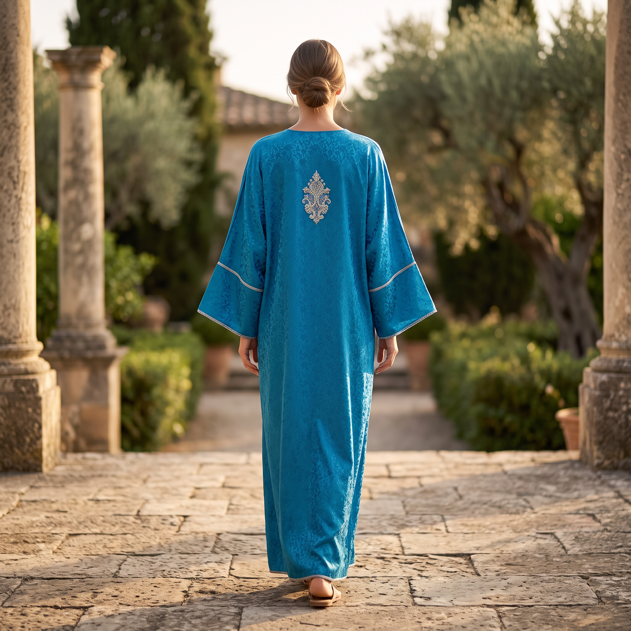 Silky Jacquard Kaftan Elegant Free-Size Luxury Abaya