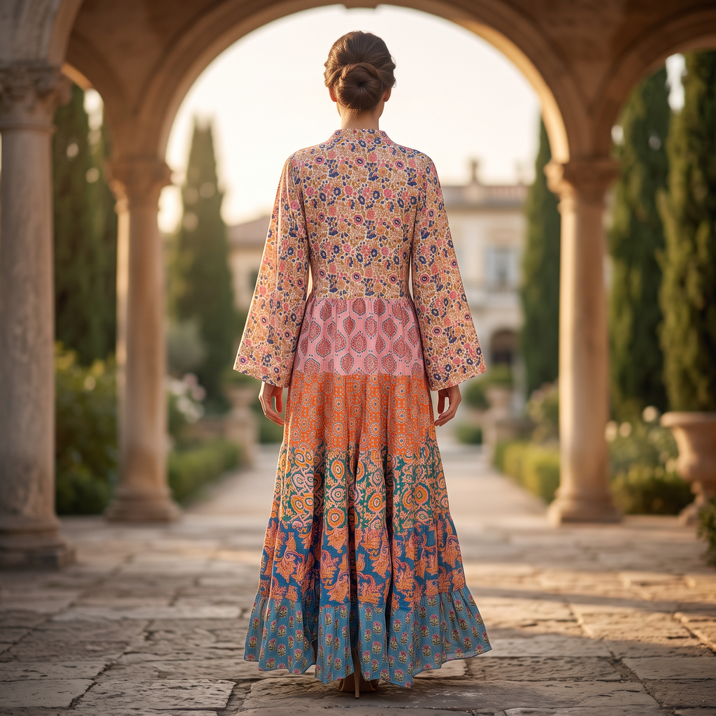 L/XL Amaira  Crystal  Printed Cotton Dress 54" Long Jalabiya RN 990