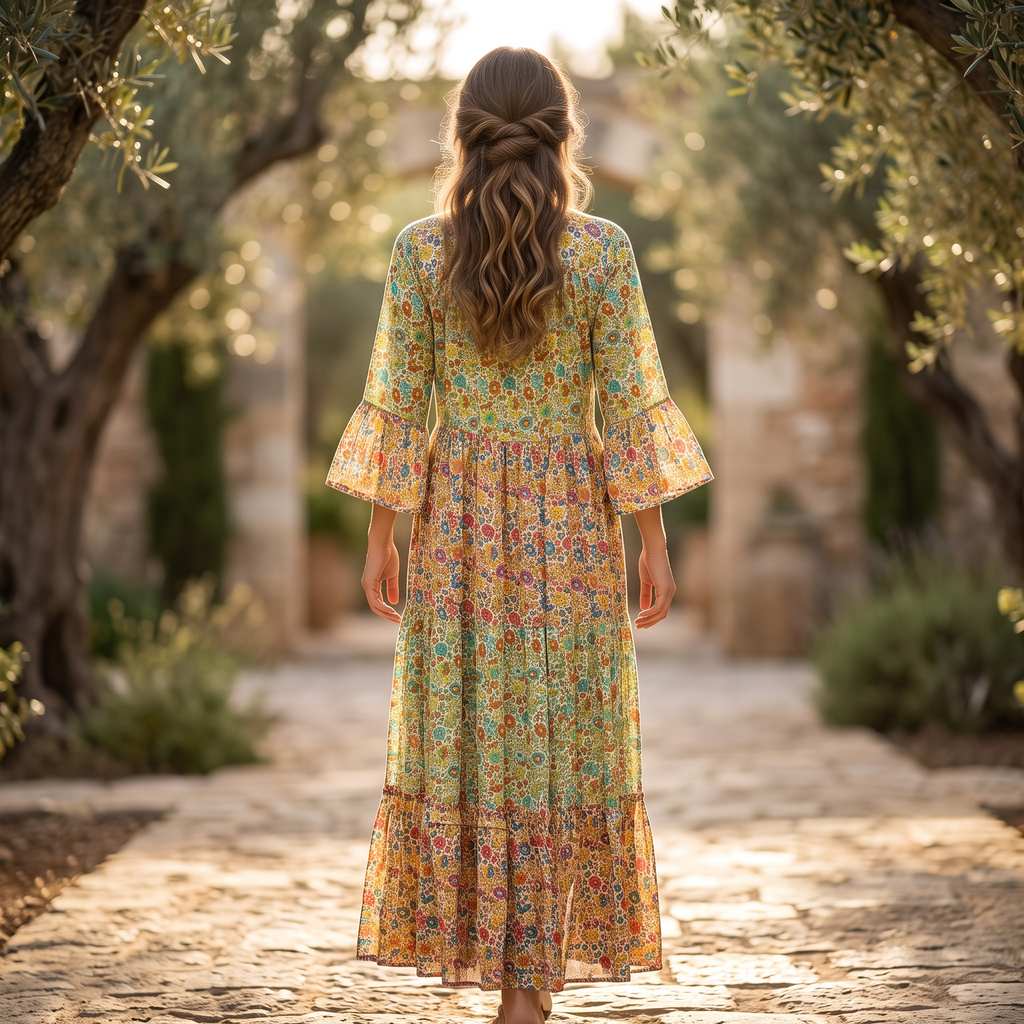S/M Moon Slik Crystal Printed Cotton Dress 57" Long Jalabiya RNY 1097