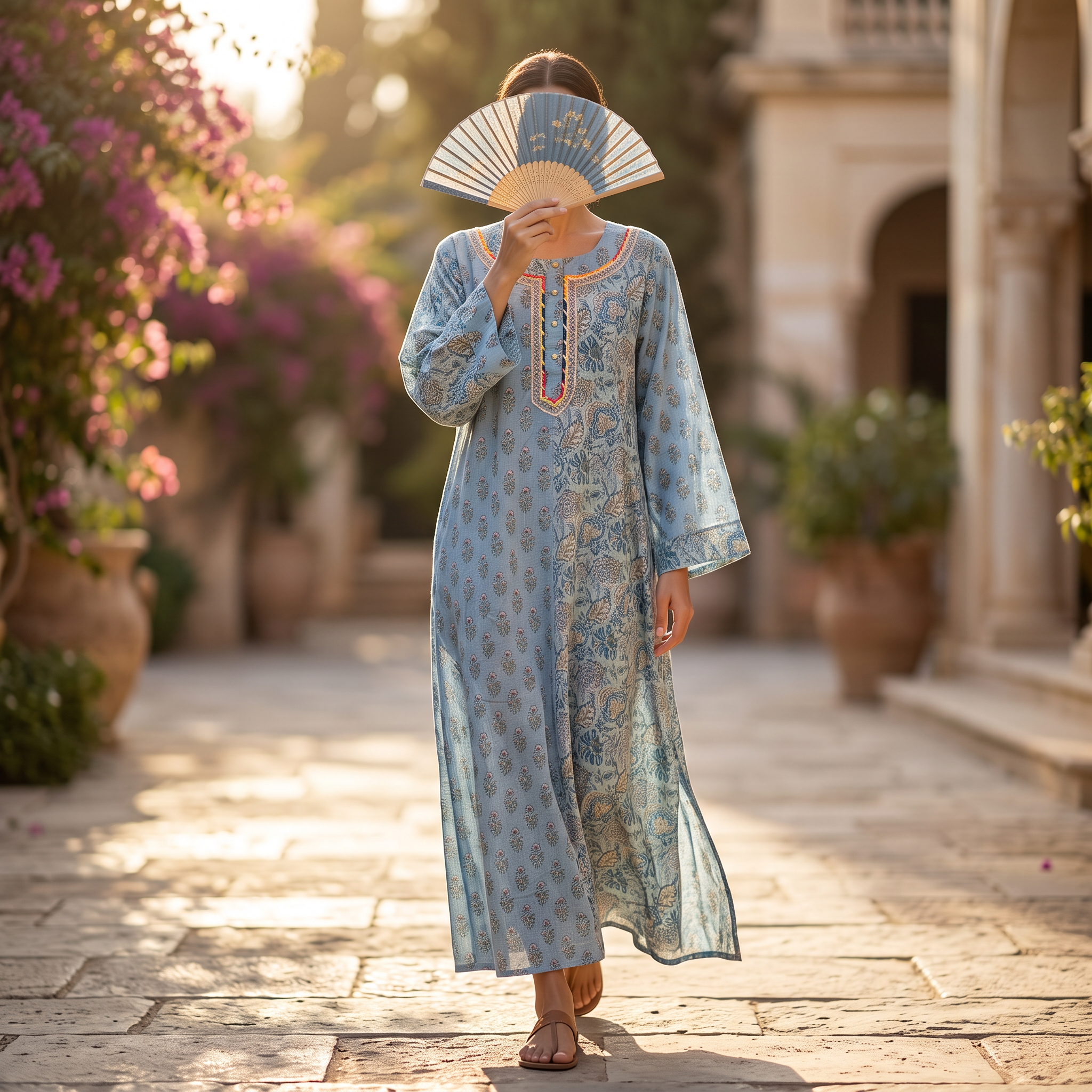 2XL/3XL Noorain Crystal Printed Cotton Dress 54" Long Jalabiya RN 977