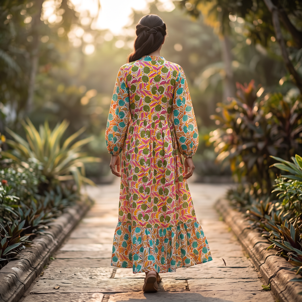 L-XL Bahira Printed Cotton Dress 57" Long Jalabiya RNY 1056
