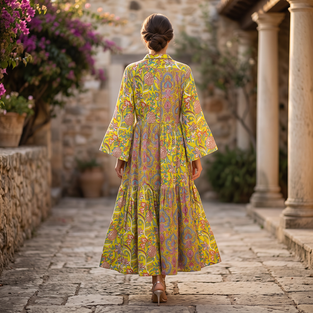 S-M Fatim Printed Cotton Dress 57" Long Jalabiya RN 1014