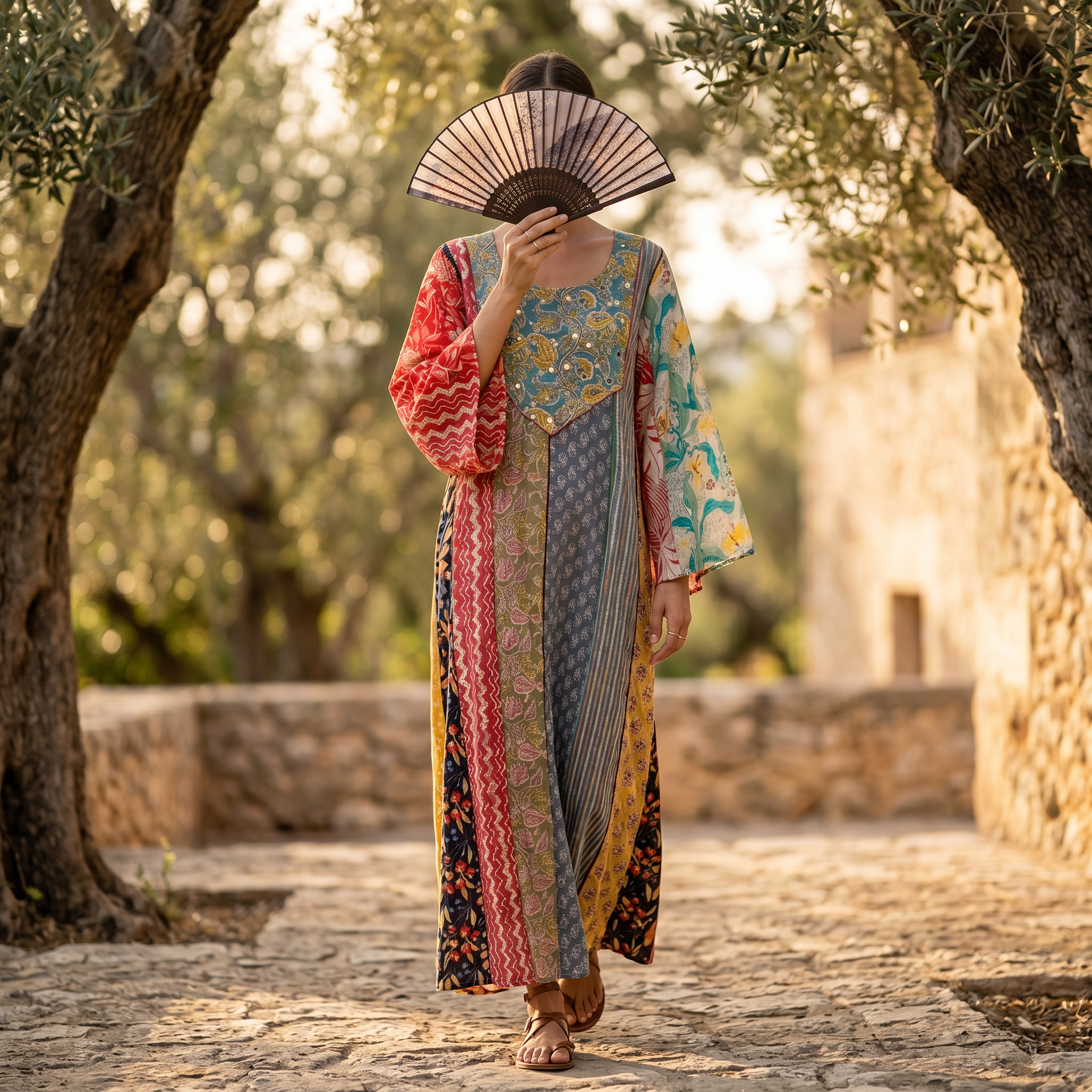 L-XL Malaysia Printed Cotton Dress 57" Long Jalabiya