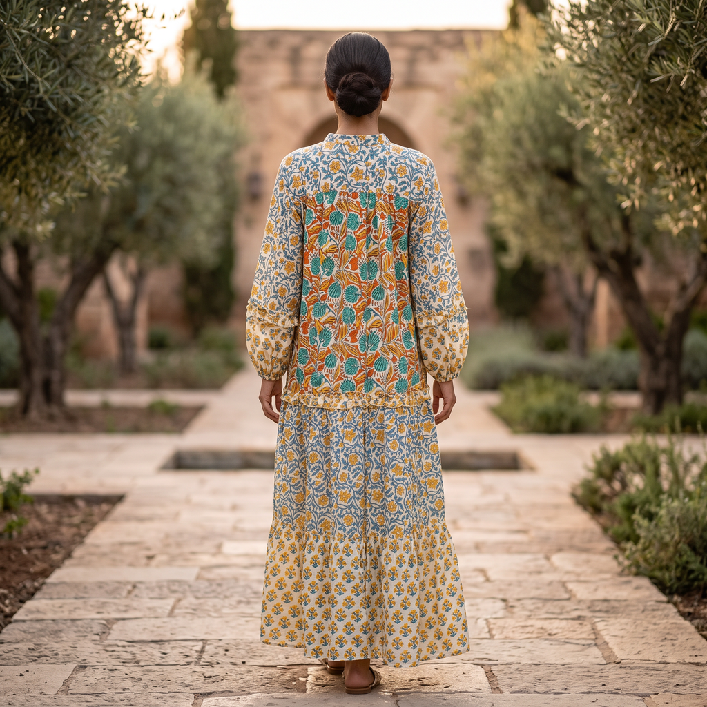L-XL Elle Printed Cotton Dress 57" Long Jalabiya RNY 1049