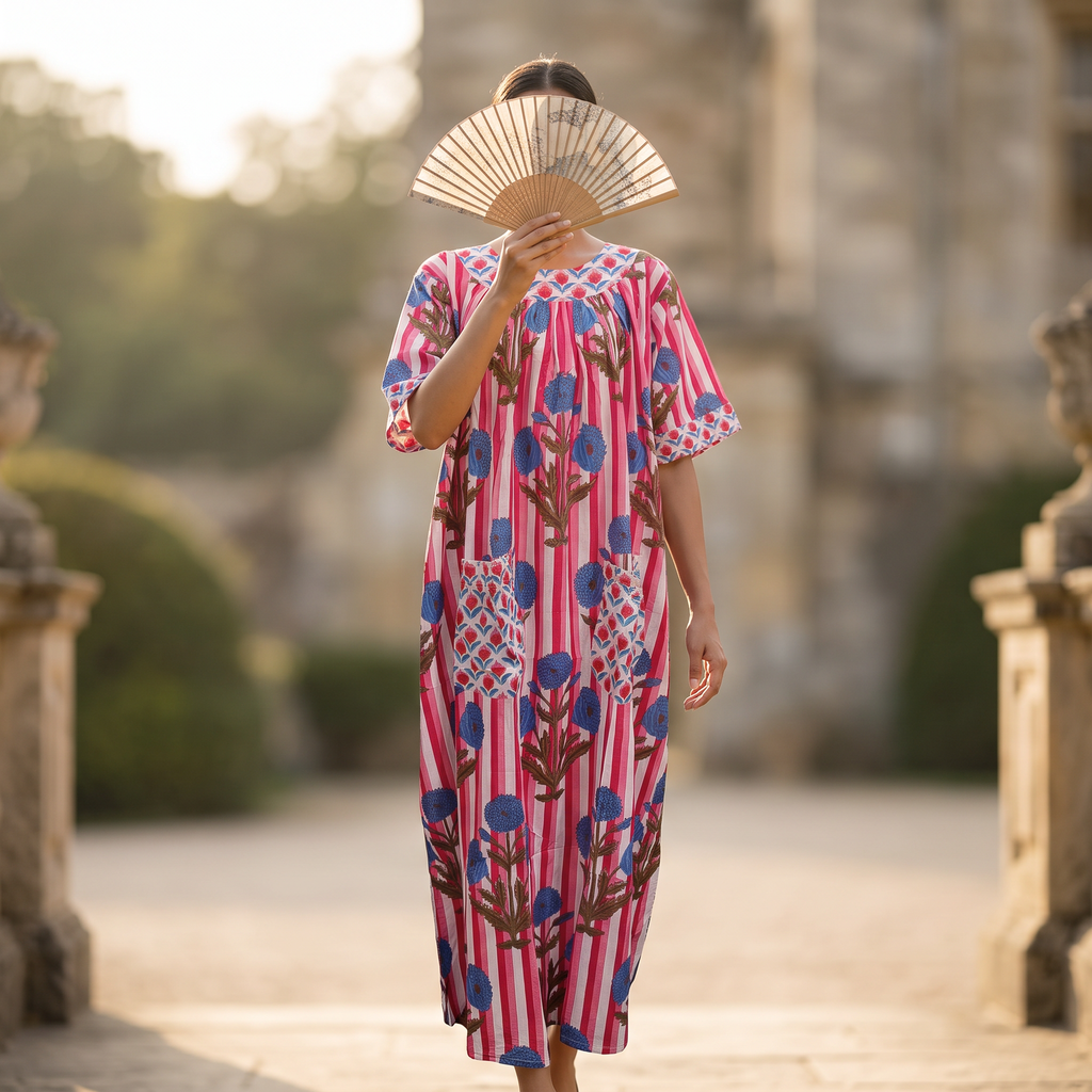 S/M Nawaar  Printed Cotton Dress 57" Long Jalabiya TNY 788