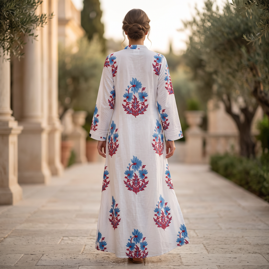 L/XL Crystal Sparrow Printed Cotton Dress 57" Long Jalabiya TNY 796