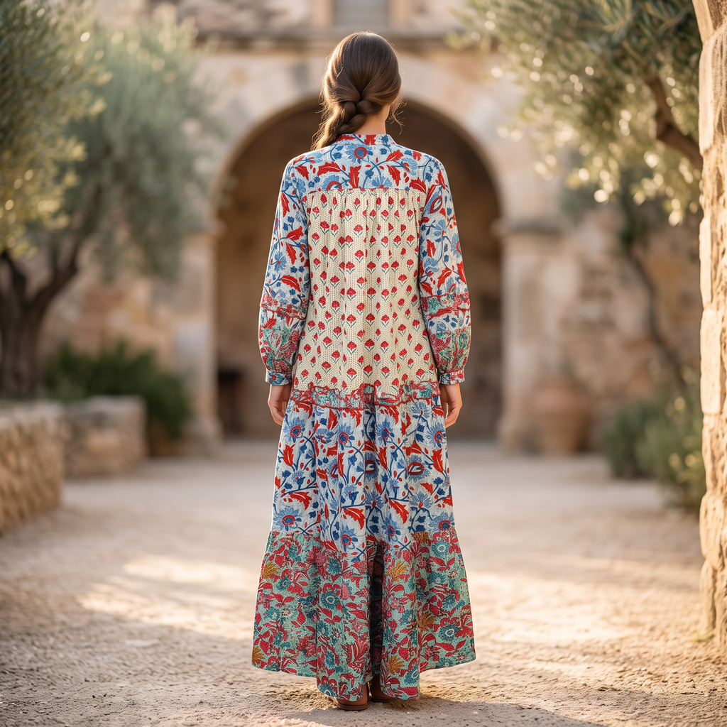 L-XL Elle Printed Cotton Dress 57" Long Jalabiya RNY 1064
