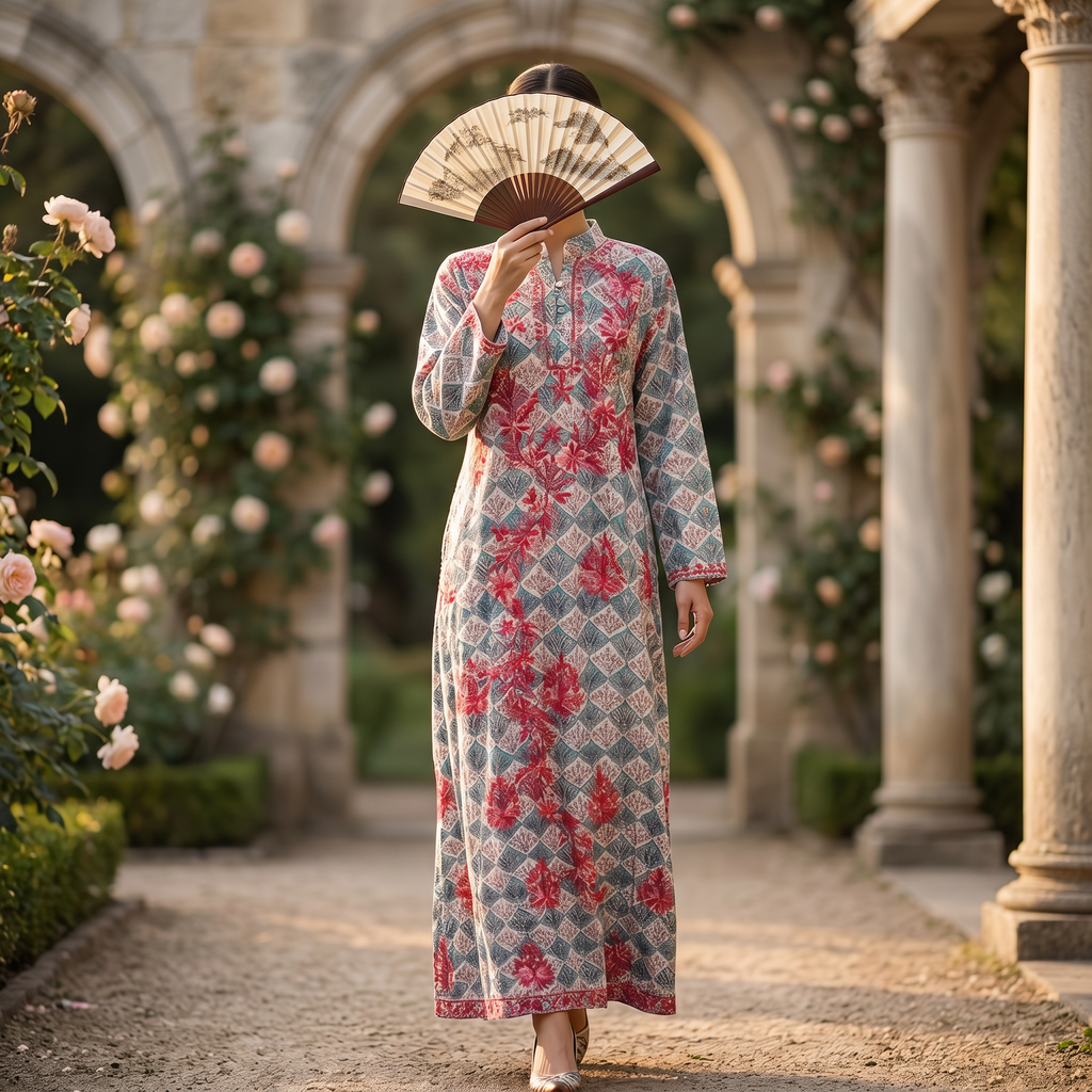 L-XL Sofi Printed Cotton Dress 57" Long Jalabiya