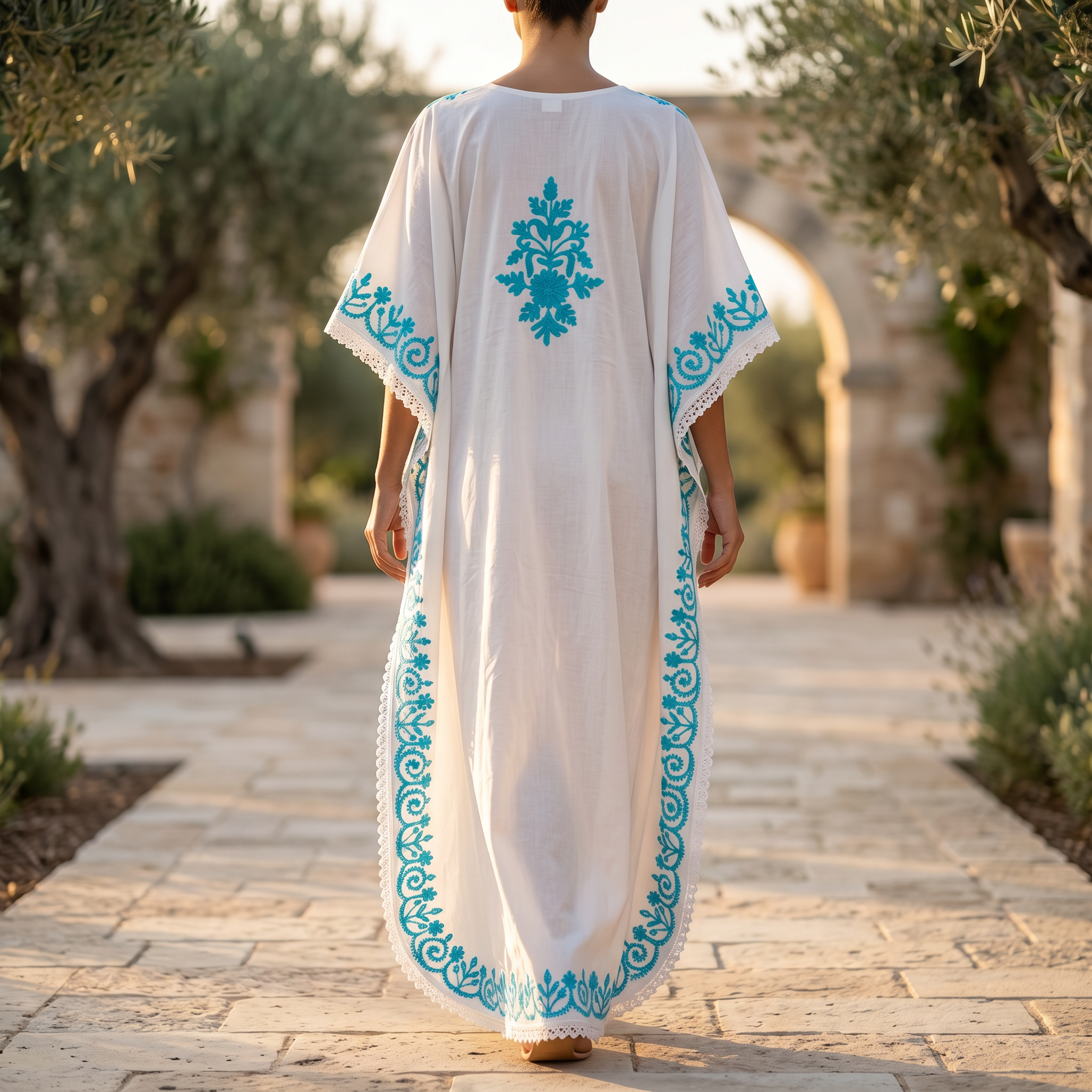 Free Size Embroidery Farasha Kaftan Cotton 57" Long Jalabiya TN 264