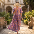 S/M Rahaf Crystal Printed Cotton Dress 57" Long Jalabiya  TNY 817