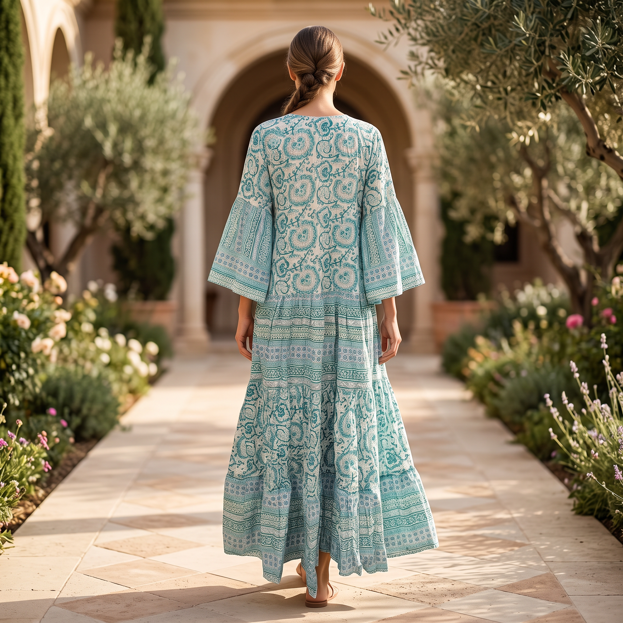 S/M Gaby Crystal  Multi Printed Cotton Dress 57" Long Jalabiya RNY  1060