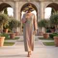 LXL Suf Silk Crystal  Cotton Printed Dress 57" Long Jalabiya RN 936