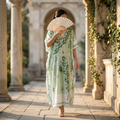 Free Size Embroidery Farasha Kaftan Cotton 57" Long Jalabiya TN 270