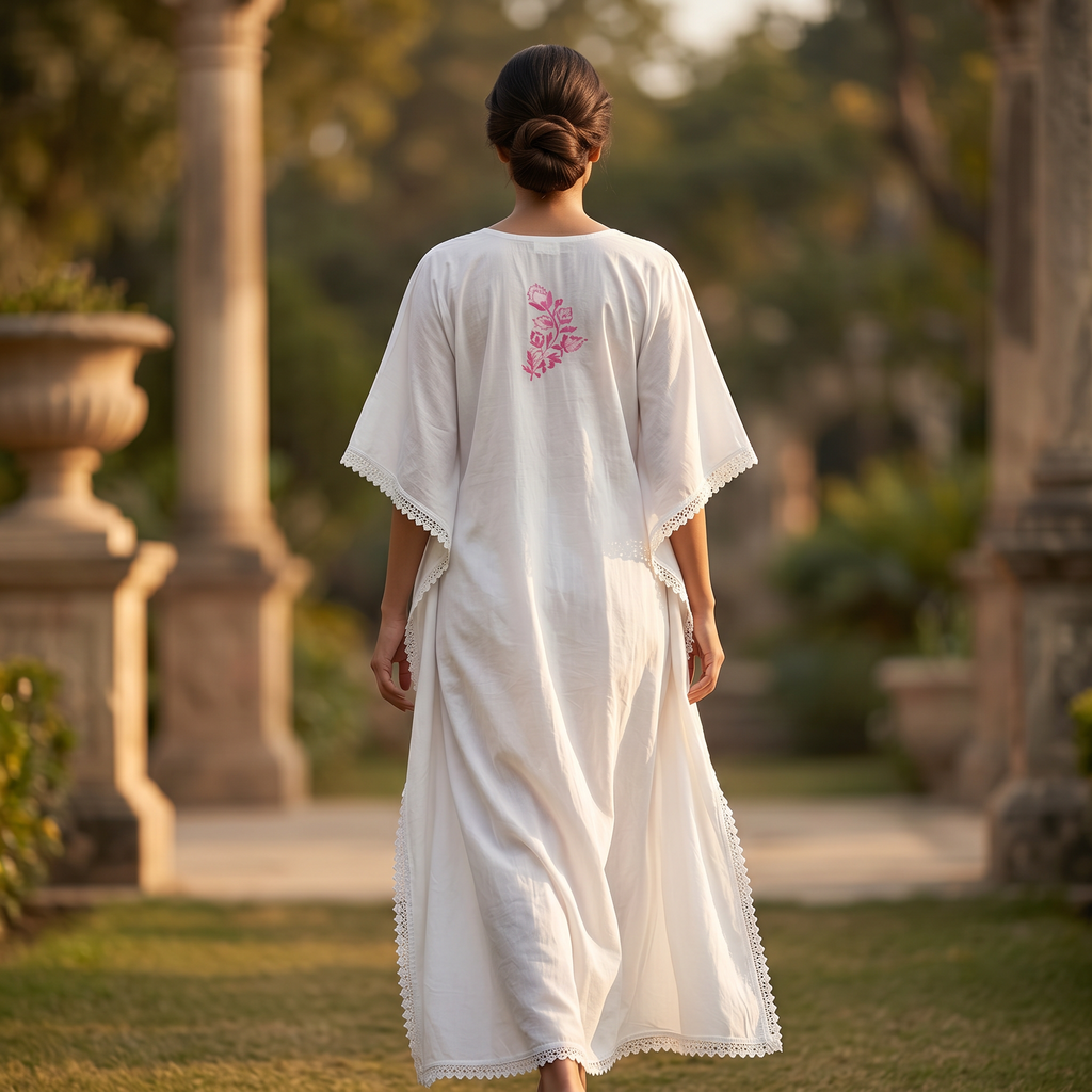 Free Size Embroidery Farasha Kaftan Cotton 57" Long Jalabiya TN 265