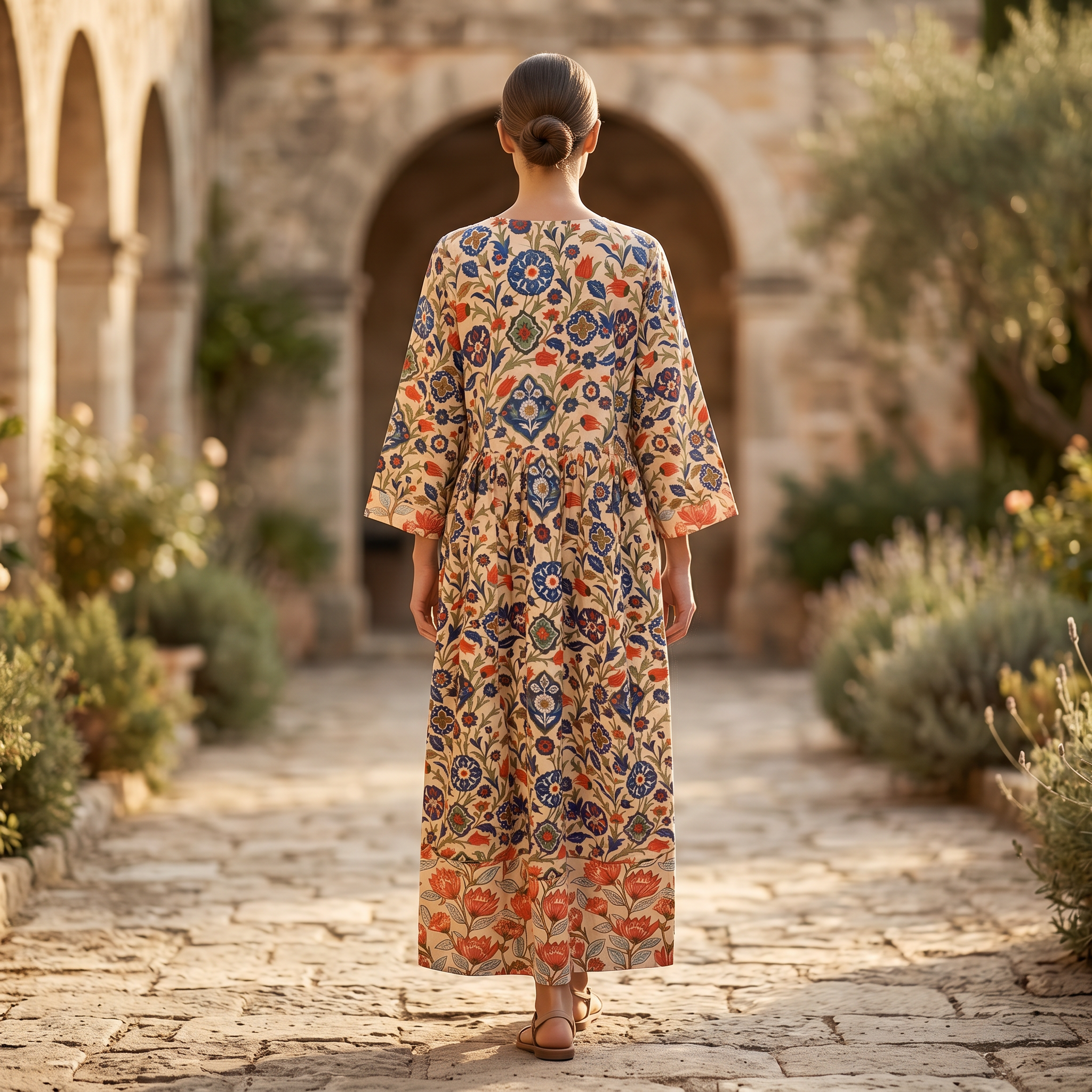 S-M Zaria Printed Cotton Dress 57" Long Jalabiya