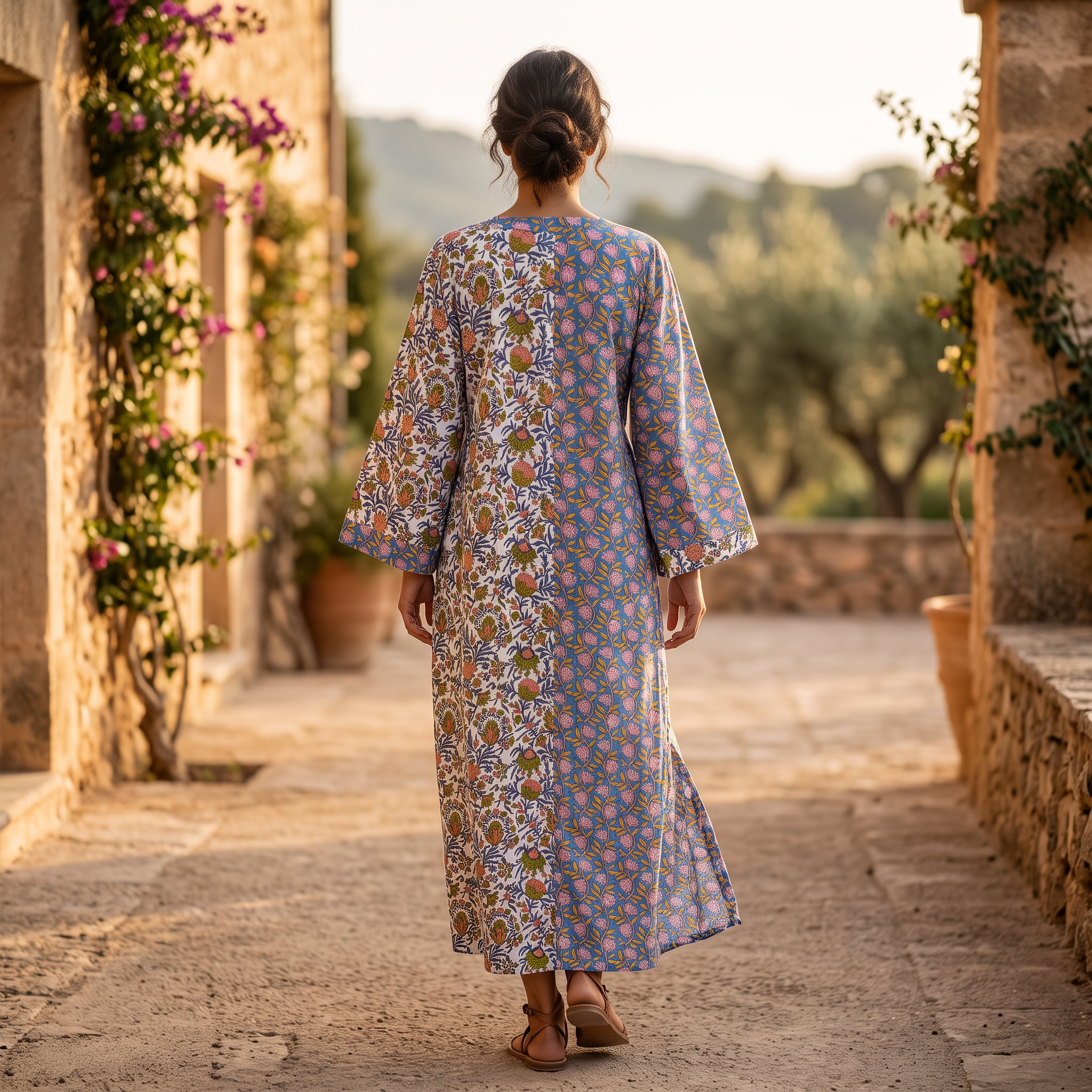 S/M Noorain  Printed Cotton Dress 57" Long Jalabiya TNY 747