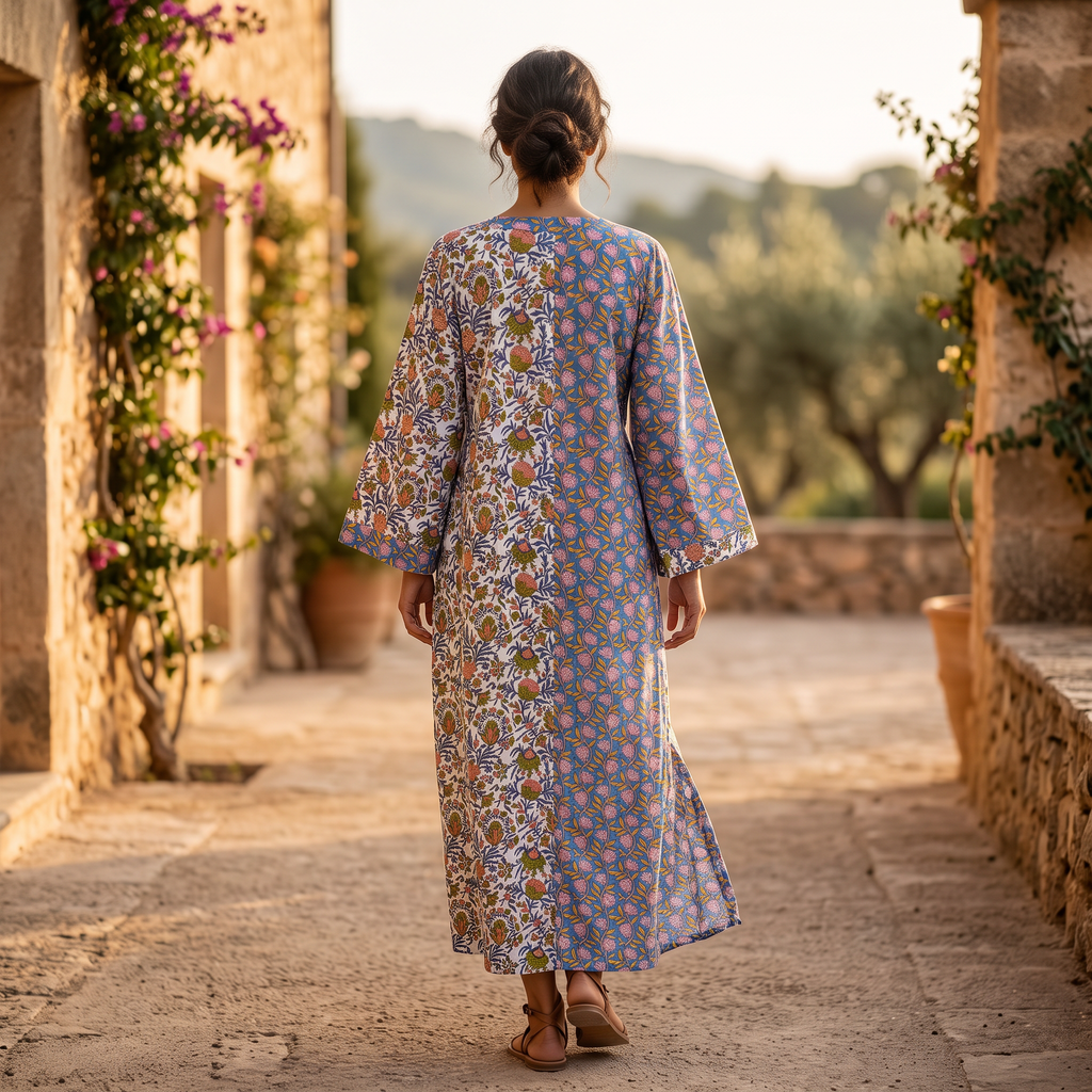 L/XL  Noorain  Printed Cotton Dress 57" Long Jalabiya TNY 749