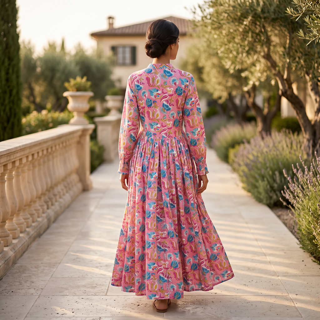 S-M Fahima Printed Cotton 3 Pcs Dress 57" Long Jalabiya TN 303