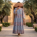 XS.S Moon  Printed Cotton Dress 54" Long Jalabiya With Sheila RNY 1099