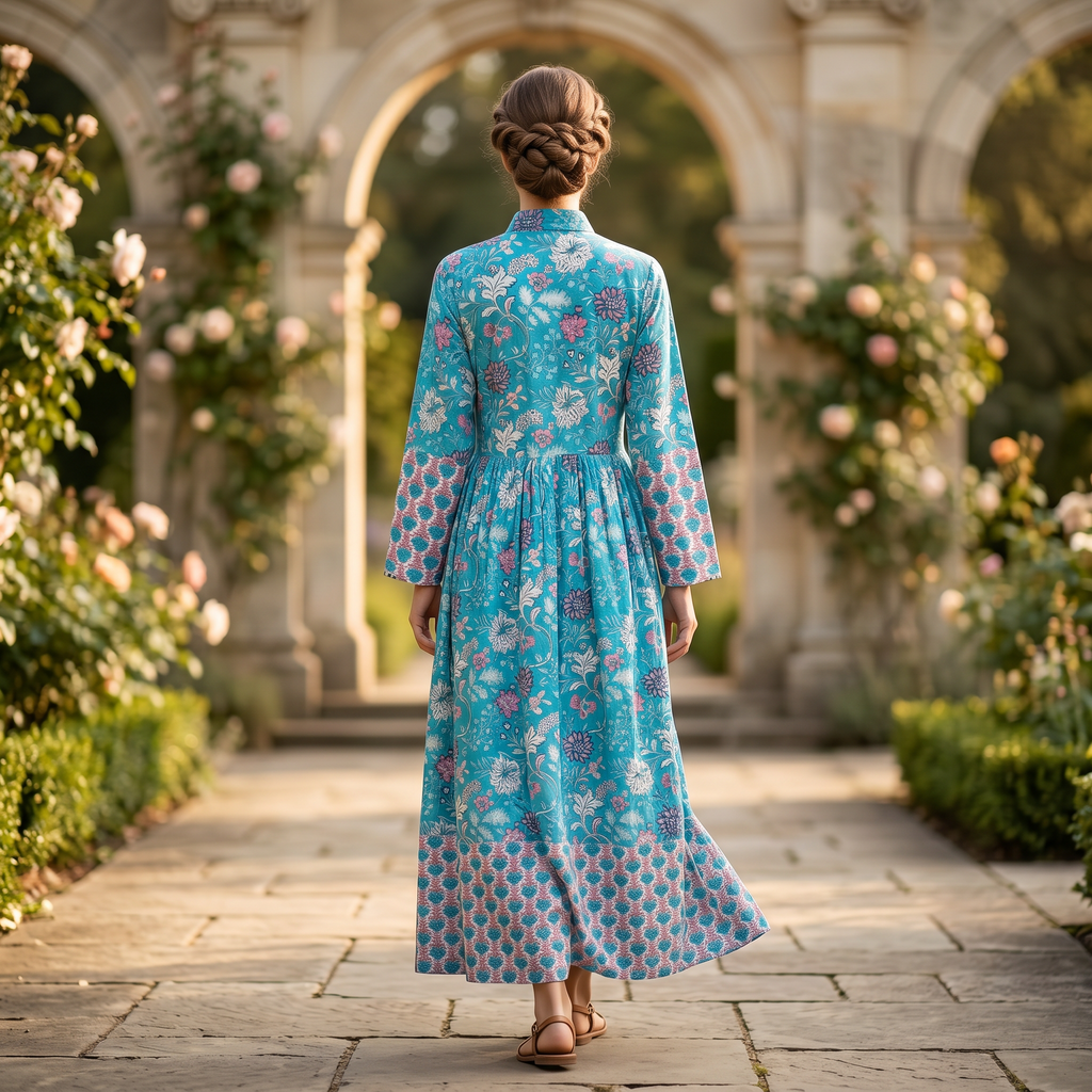 S-M Ana Printed Cotton Dress 57" Long Jalabiya TN 281