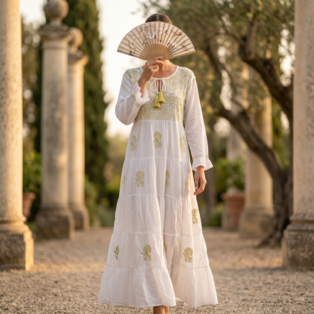 L-XL Razia Printed Cotton Dress 57" Long Jalabiya