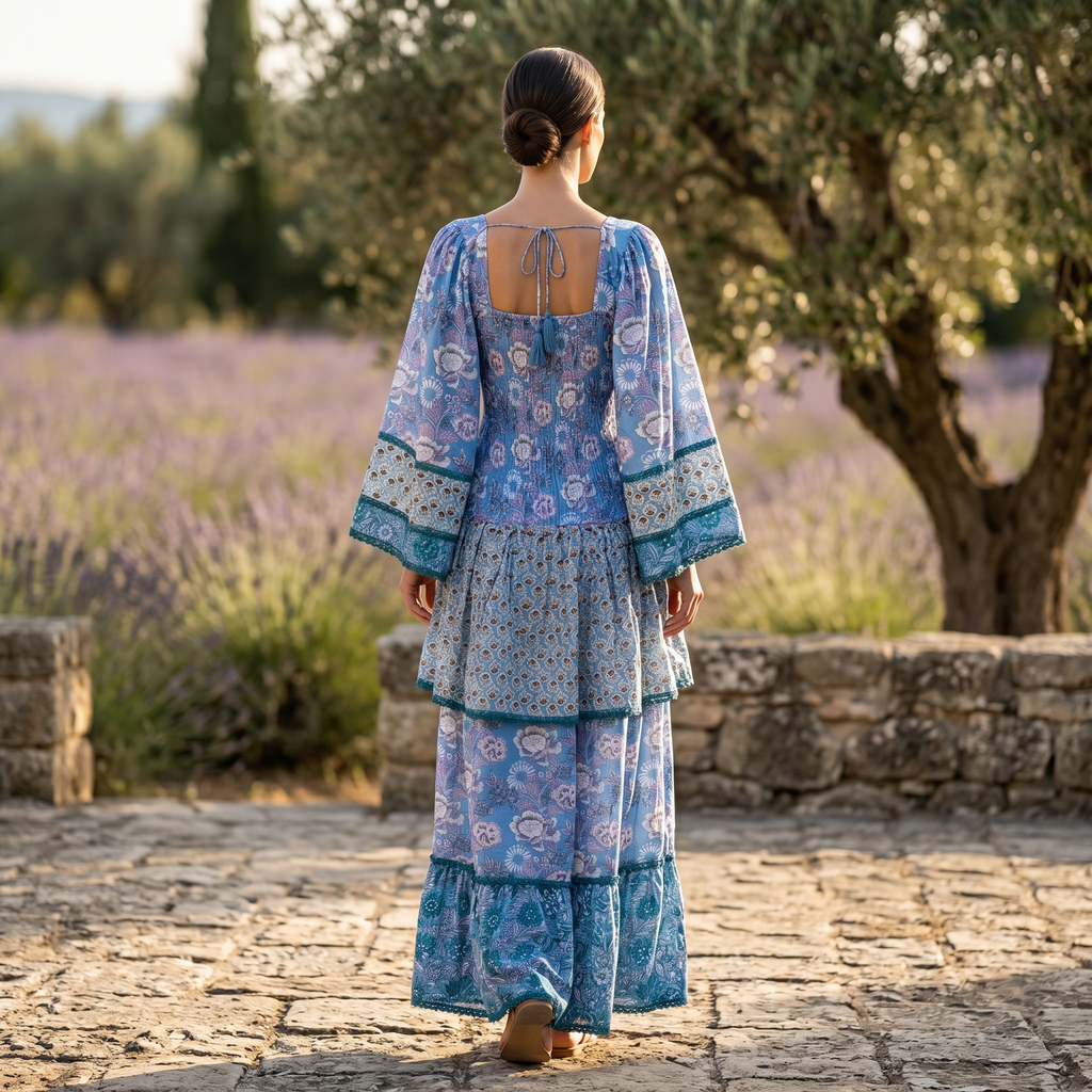 L-XL Rahima Printed Cotton Dress 57" Long Jalabiya