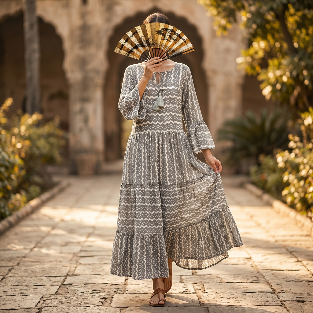 L-XL Abiya Printed Cotton Dress 57" Long Jalabiya TN 277