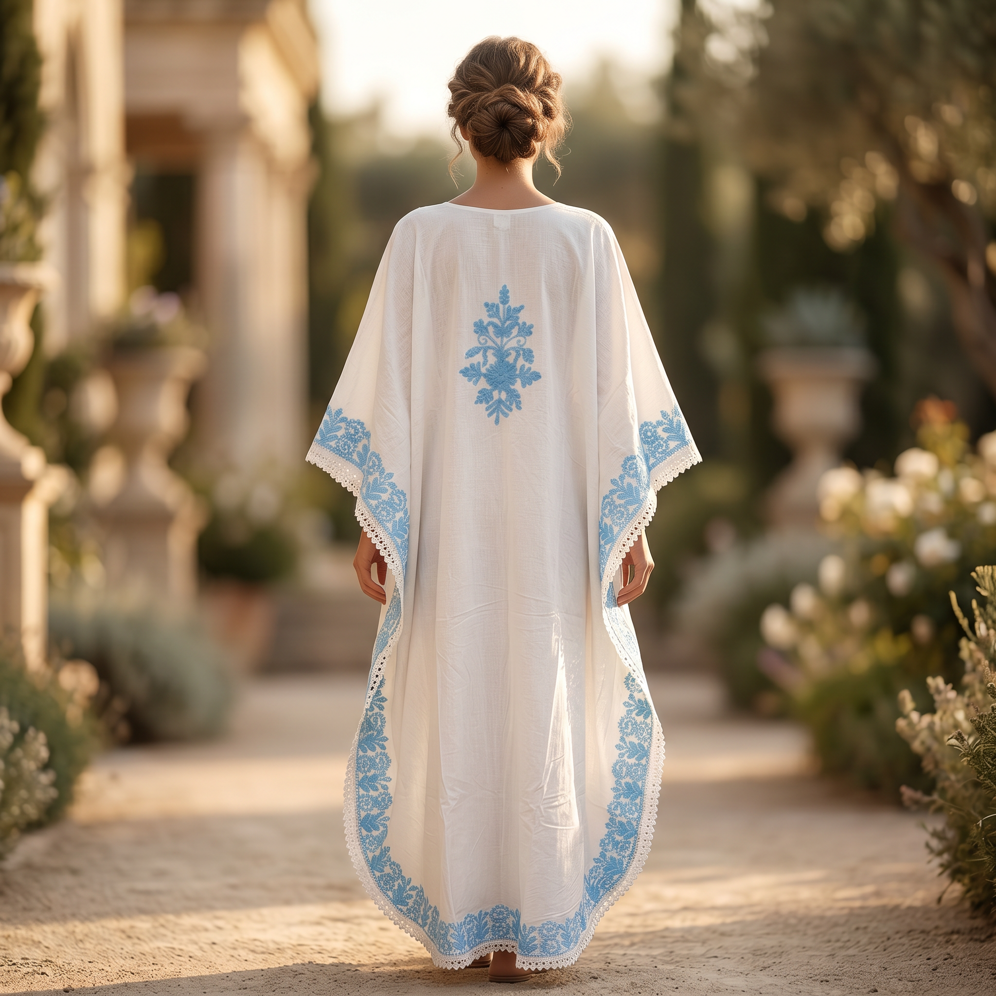 Free Size Embroidery Farasha Kaftan Cotton 57" Long Jalabiya TN 263