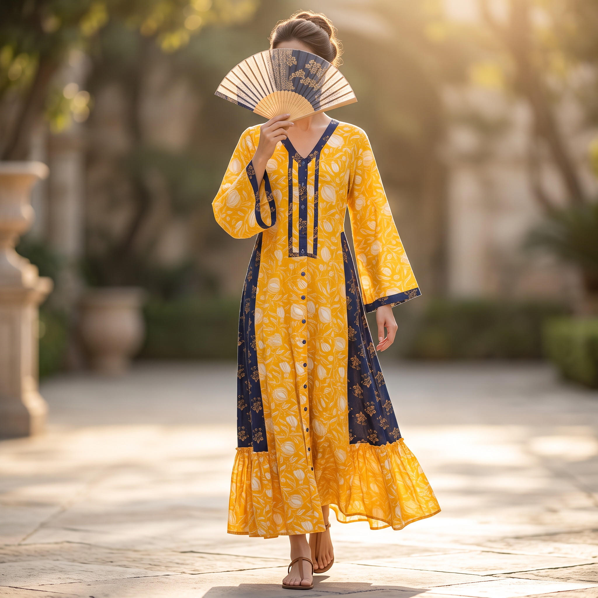 S/M Tulip Printed Rayon Dress 57" Long Jalabiya TNY 741