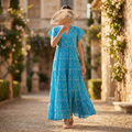 L-XL Qamar Printed Cotton Dress 57" Long Jalabiya RN 1008