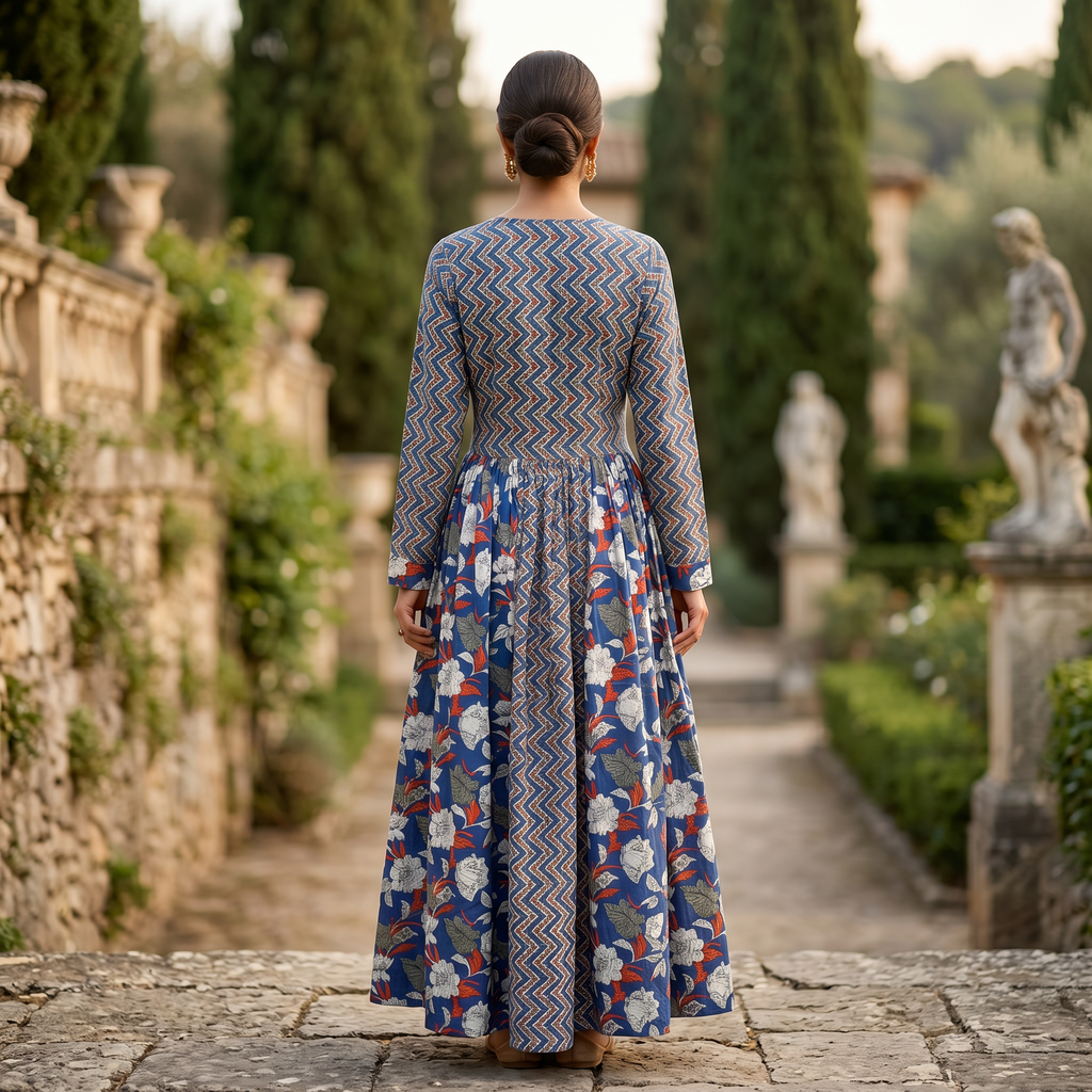 XS-S Heba Printed Cotton Dress 54" Long Jalabiya TN 271