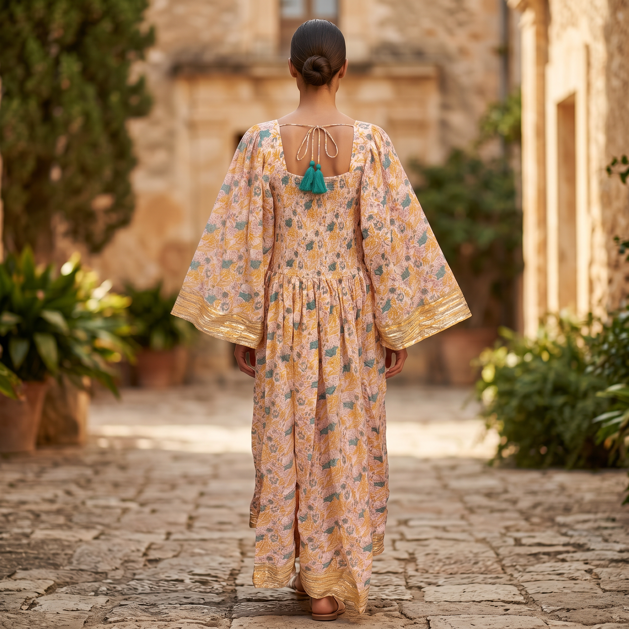 2XL-3XL Elzina Printed Cotton Dress 57" Long Jalabiya TN 246