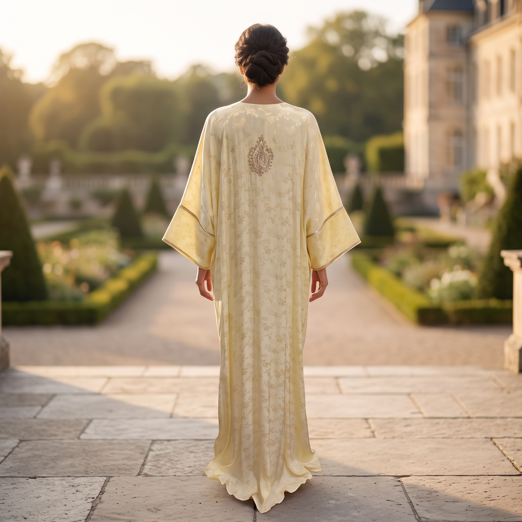 Silky Jacquard Kaftan Elegant Free-Size Luxury Abaya