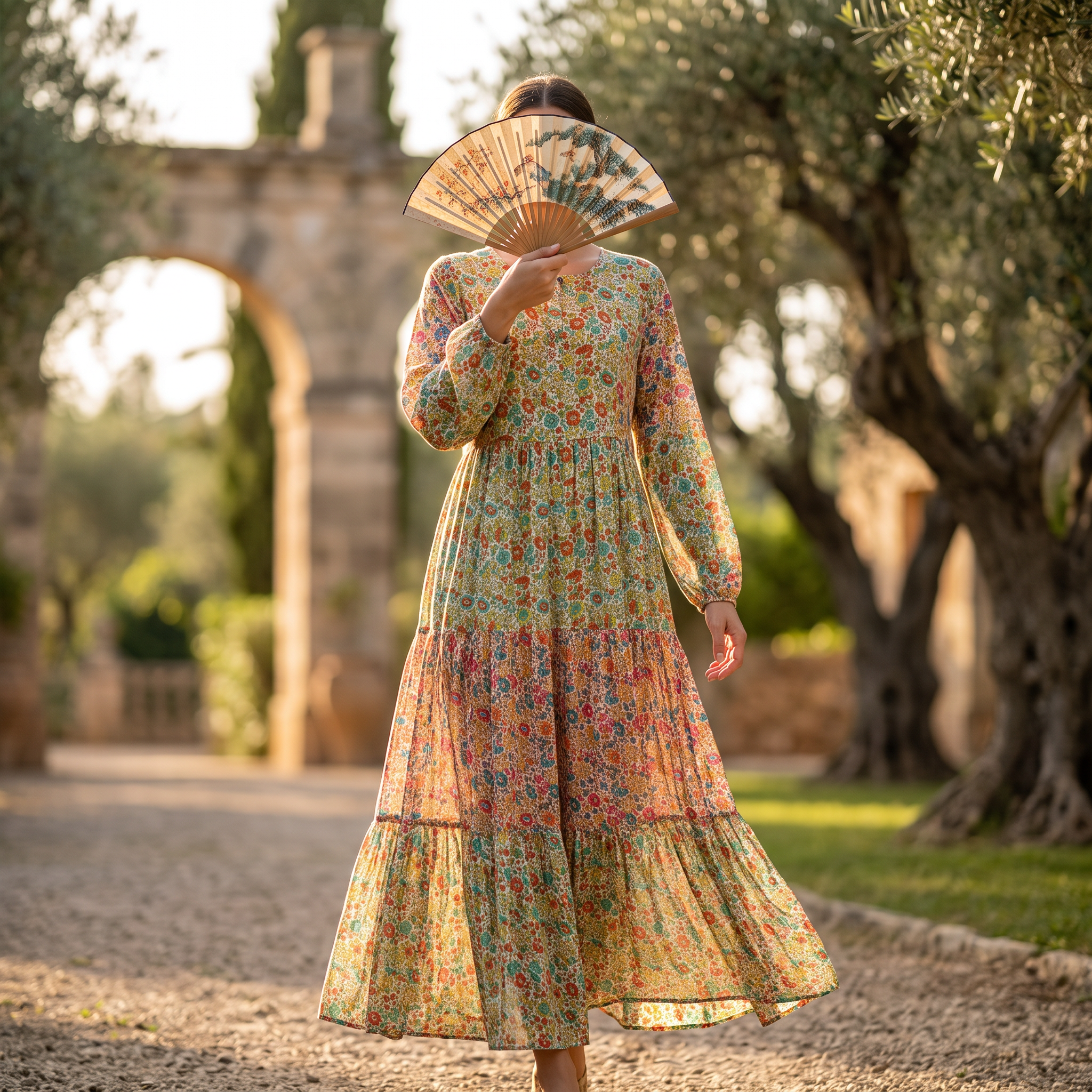 S/M Juhi Silk Crystal  Cotton Printed Dress 57" Long Jalabiya RN 1040