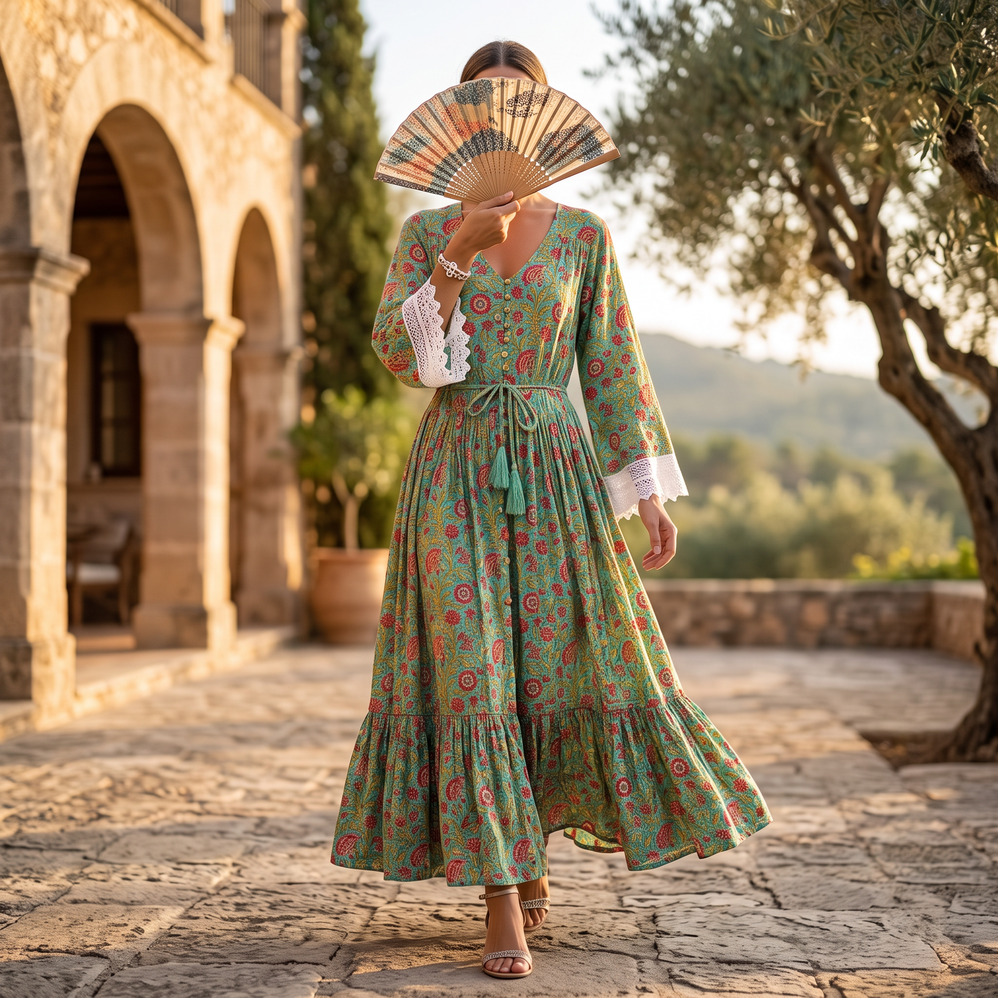 S/M Ari Printed Cotton Dress 57" Long Jalabiya TNY 843