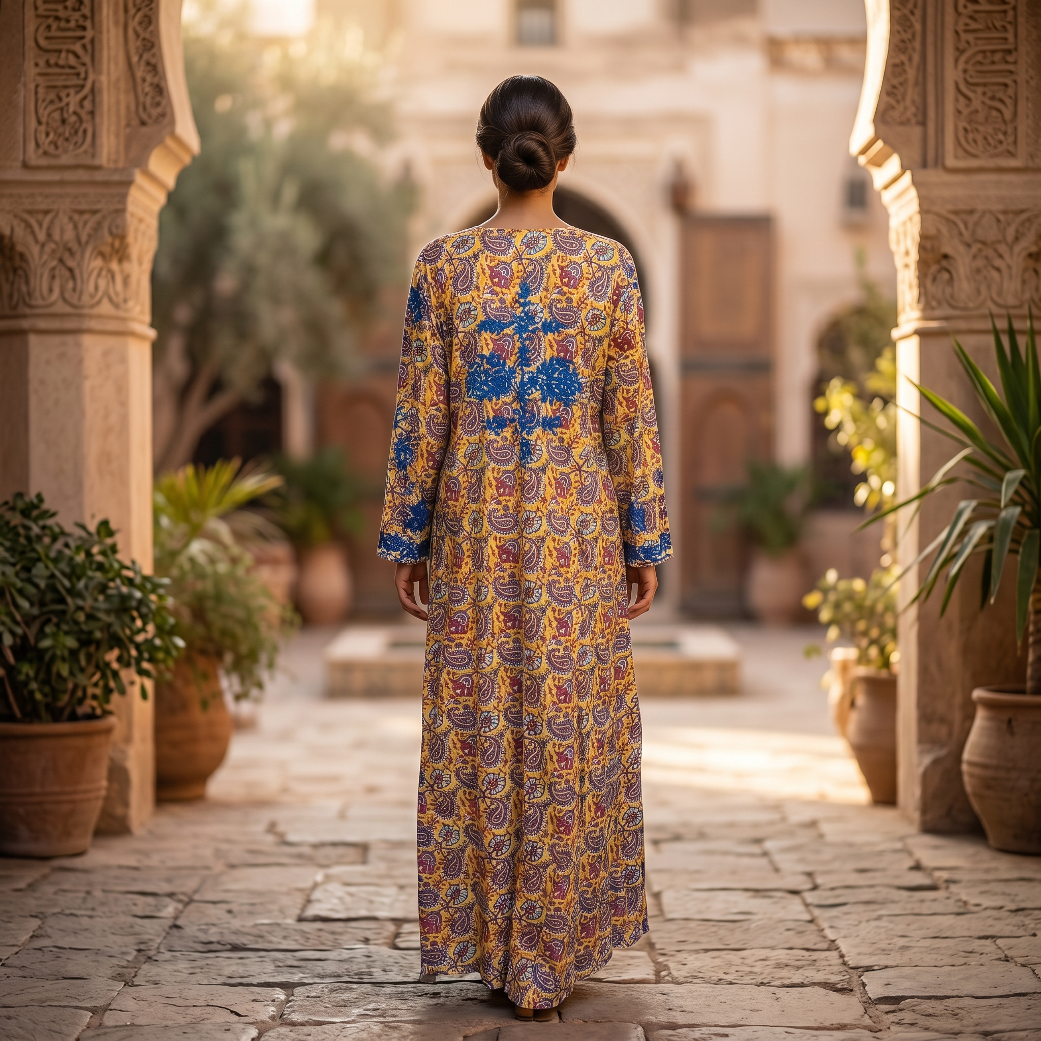 L-XL Fahar Printed Cotton Dress 57" Long Jalabiya