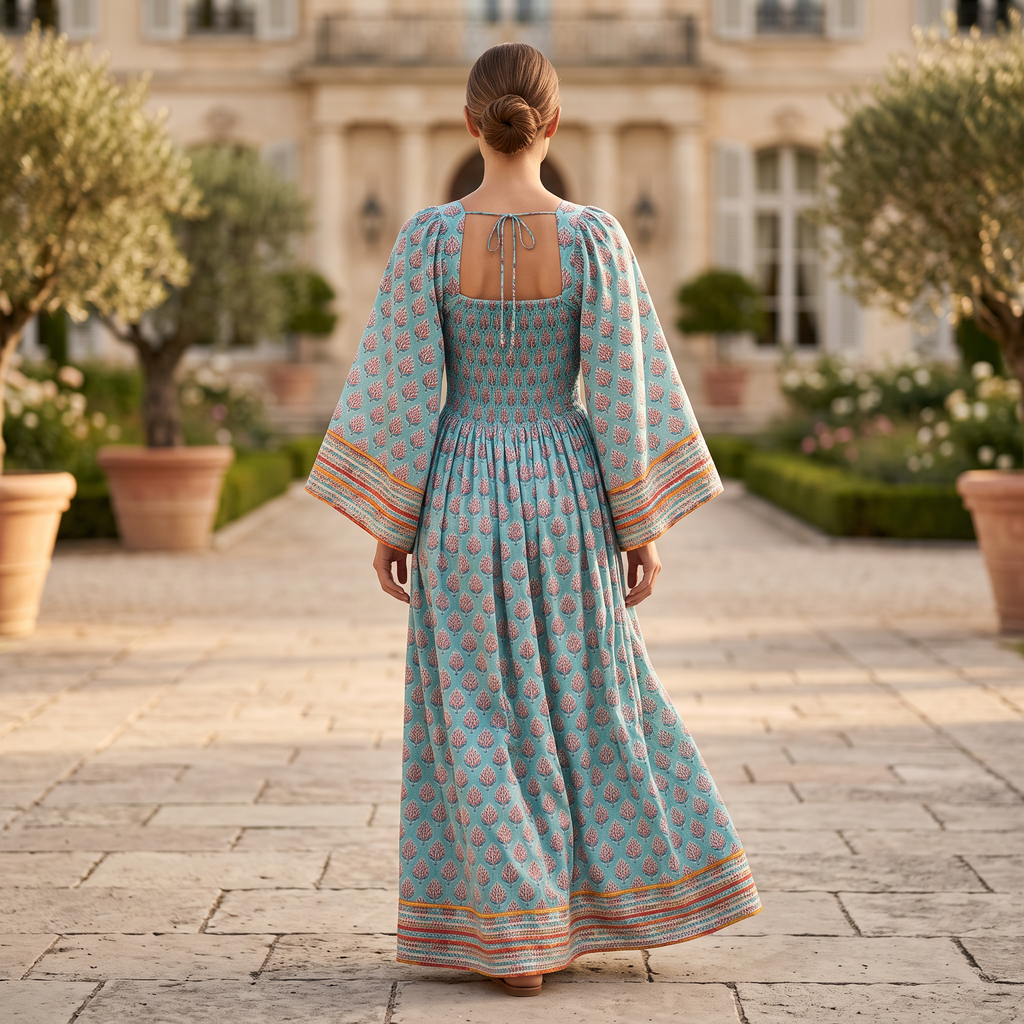 XS-S Rahima Printed Cotton Dress 54" Long Jalabiya RN 988