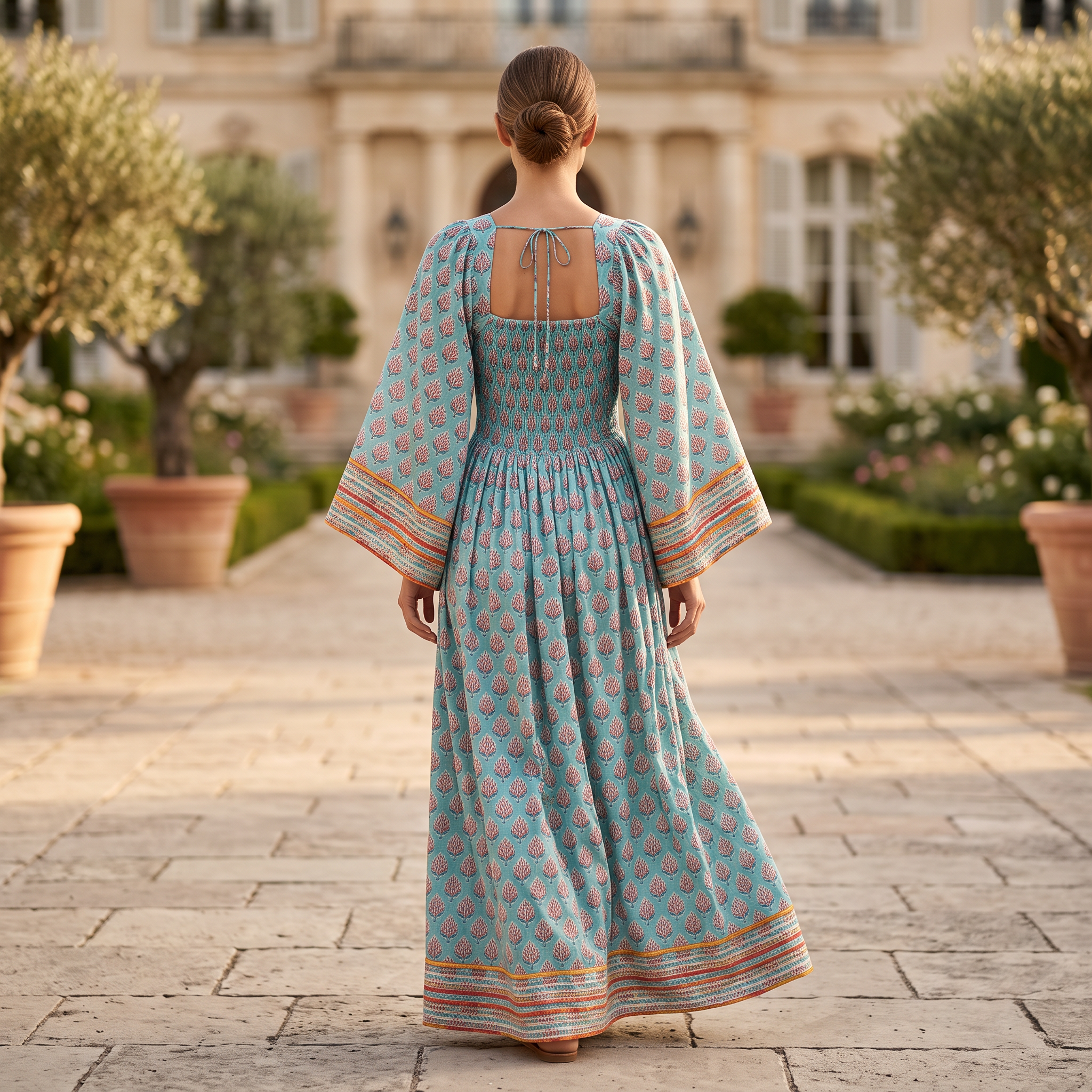 XS-S Rahima Printed Cotton Dress 54" Long Jalabiya RN 988